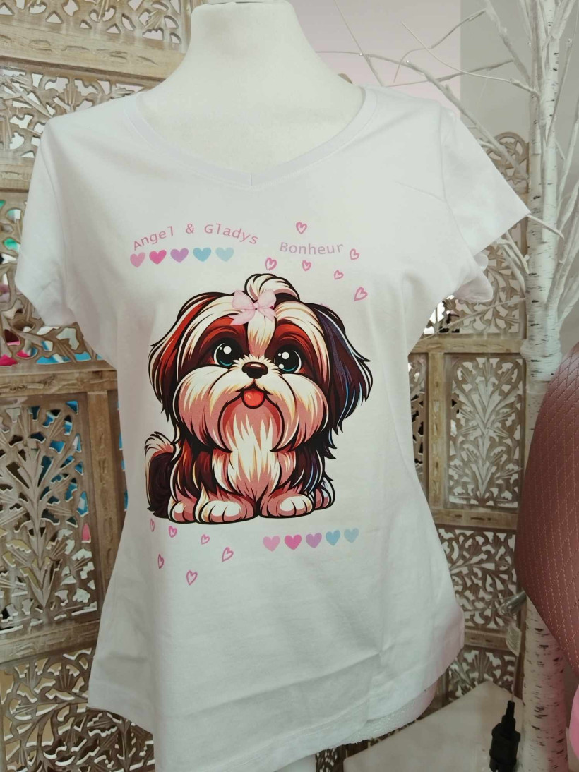 Déclaration audacieuse - Shih Tzu - Col V - Blanc
