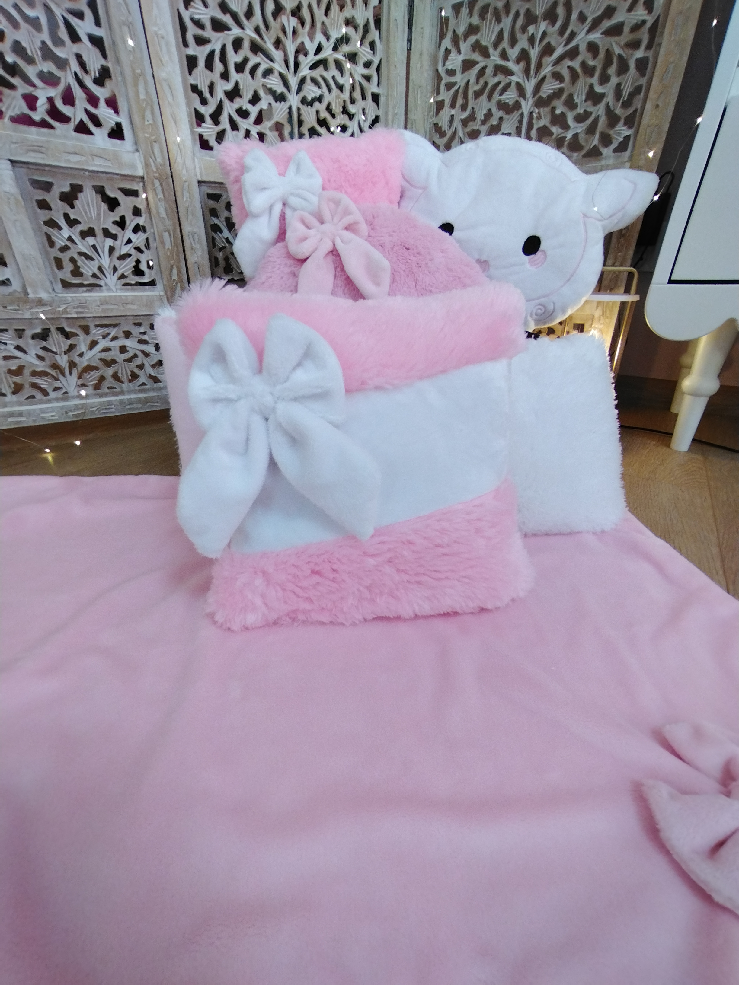 Housse pour Coussin 25x25 Patchwork Fluffy Rose & Blanc