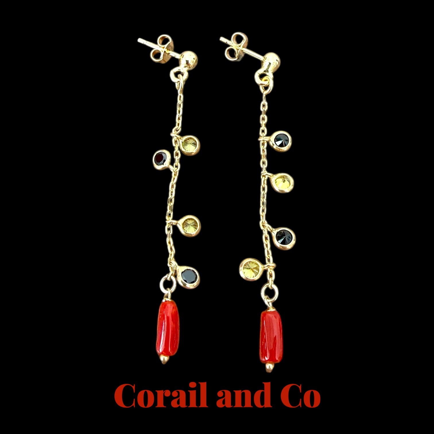 Boucles d’oreilles plaqué or corail pampilles