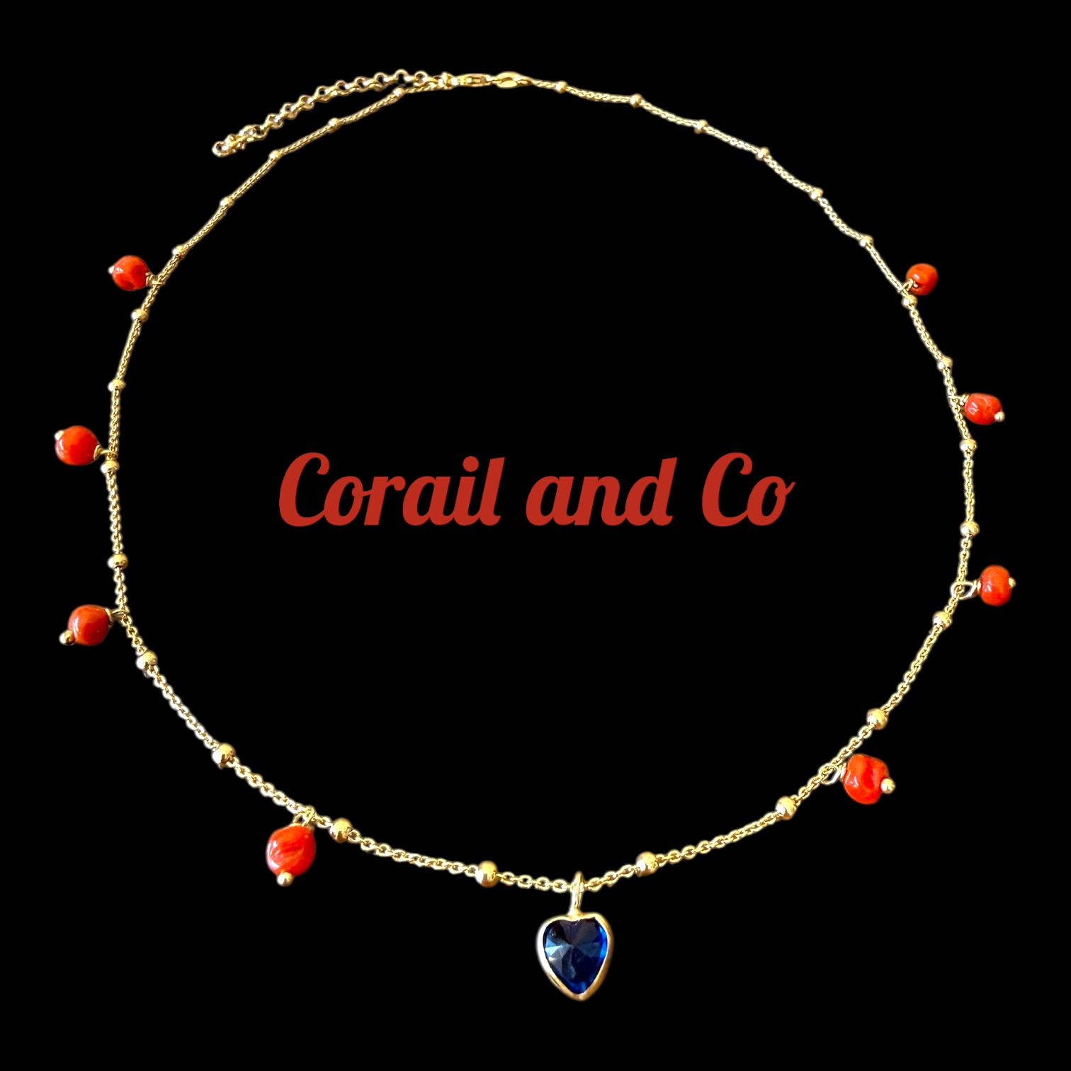 Collier plaqué or corail pampilles coeur