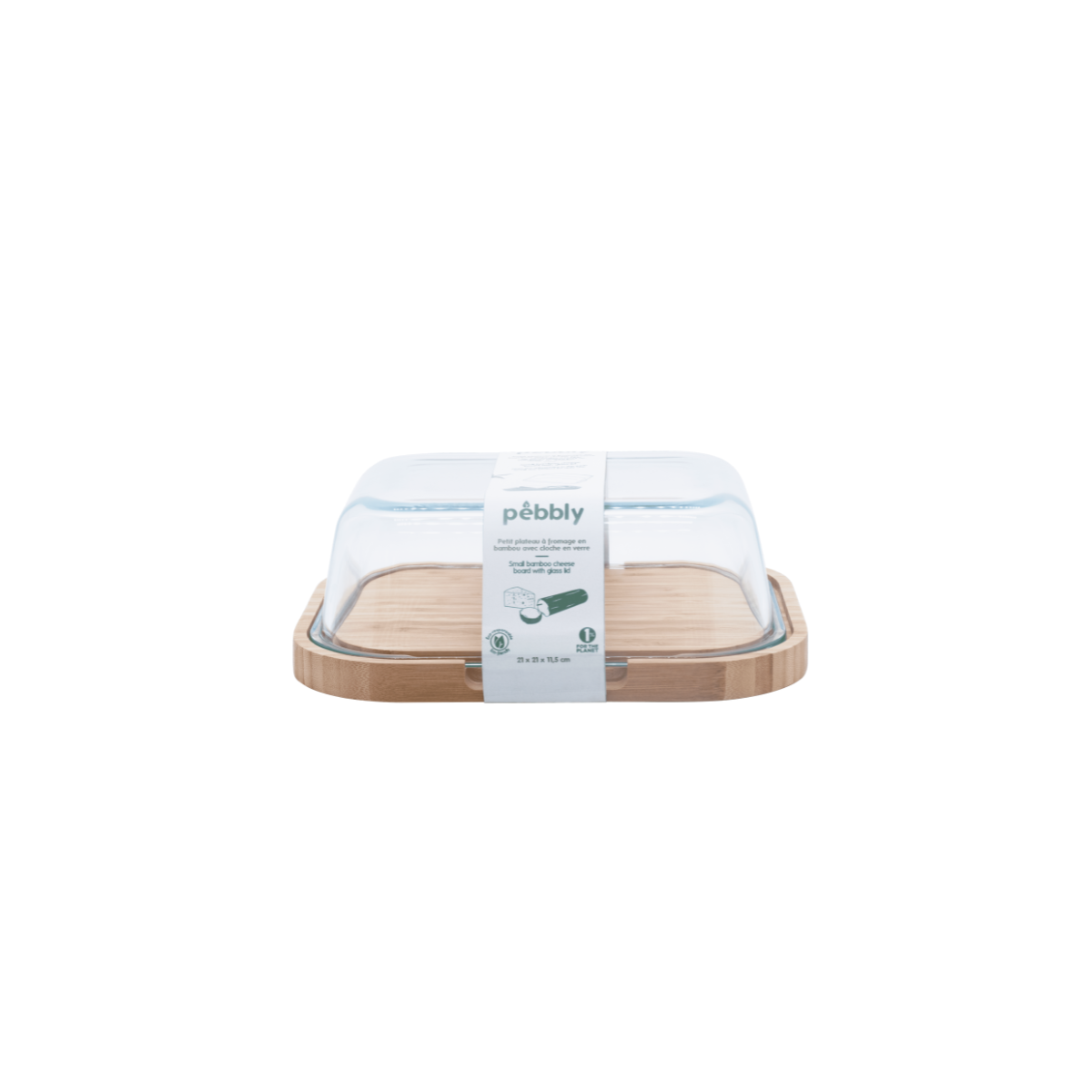 Boîte à fromage en verre et bambou, compacte, pebbly