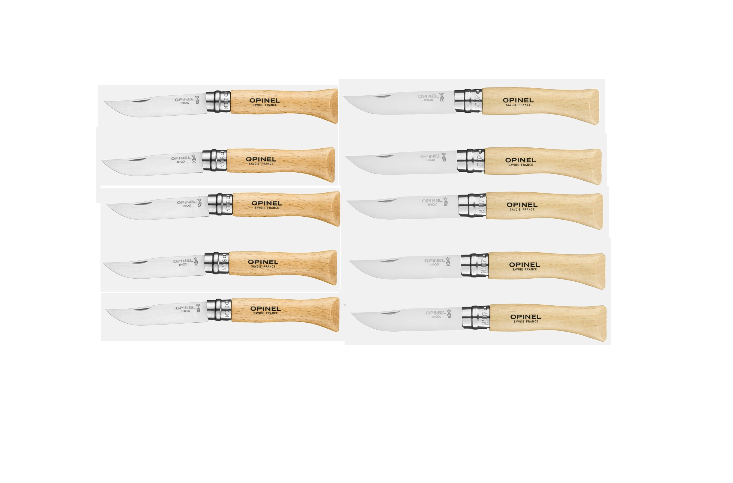 lot de 5 couteaux N°6 et 5 couteaux N°7 Inox opinel