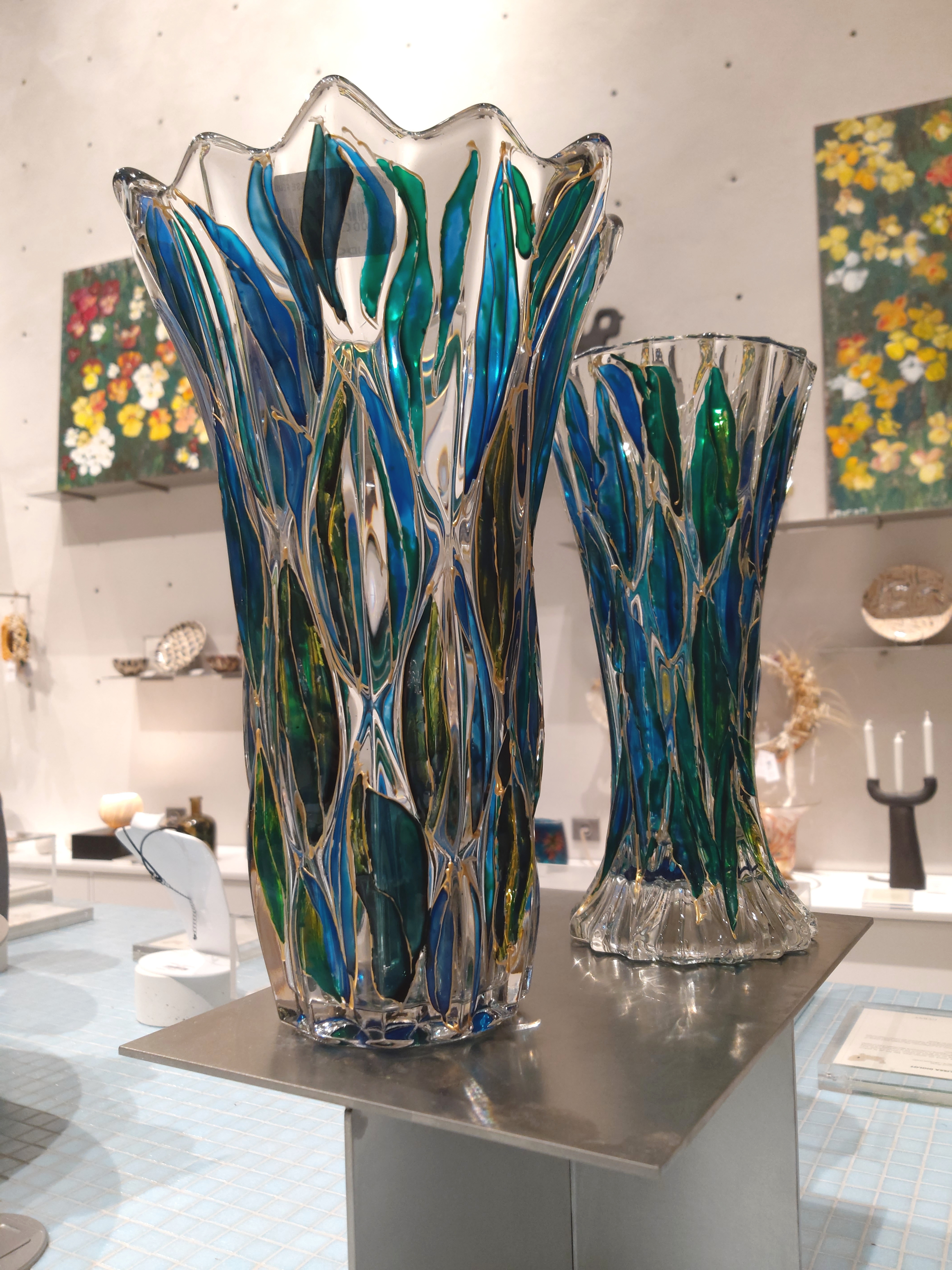 Saule bleu - Vase feuille