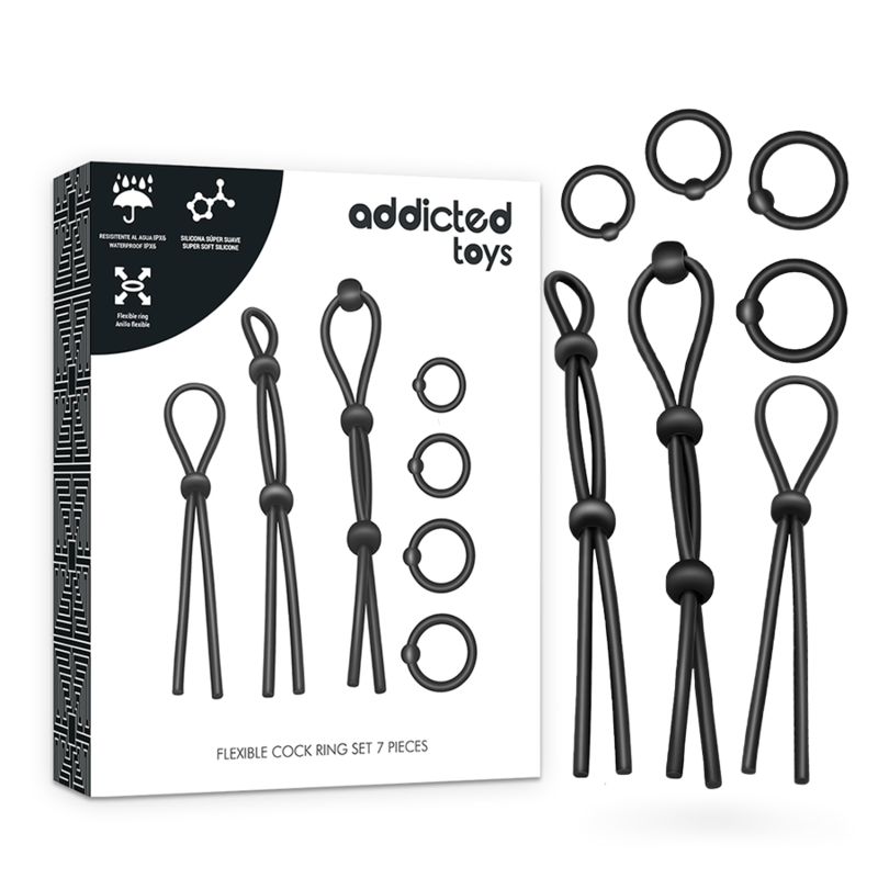 Ensemble d’anneaux péniens flexibles en silicone 7 pièces - Addicted Toys