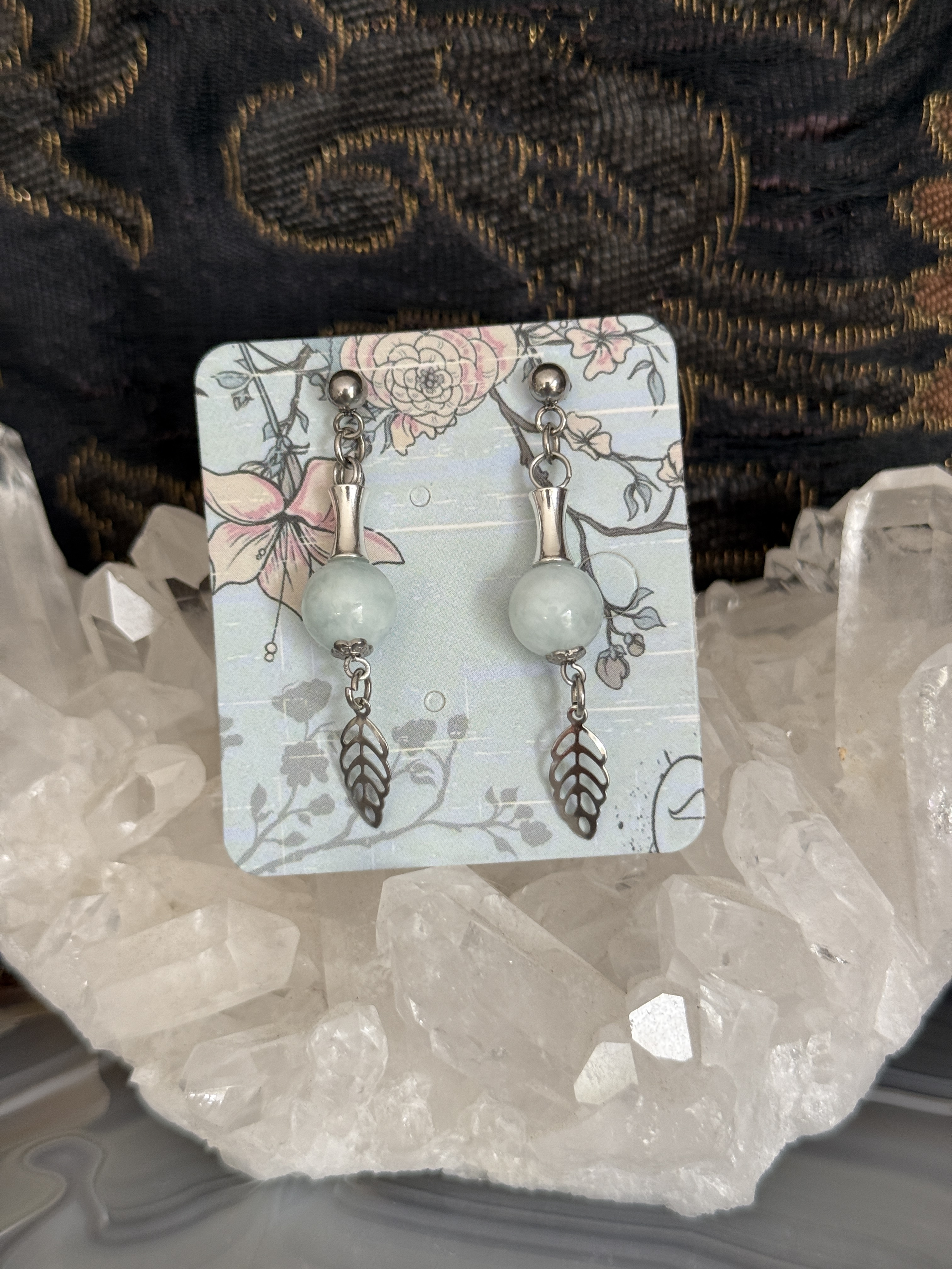 Boucles d'oreilles "Feuille d'automne" en Aigue-marine