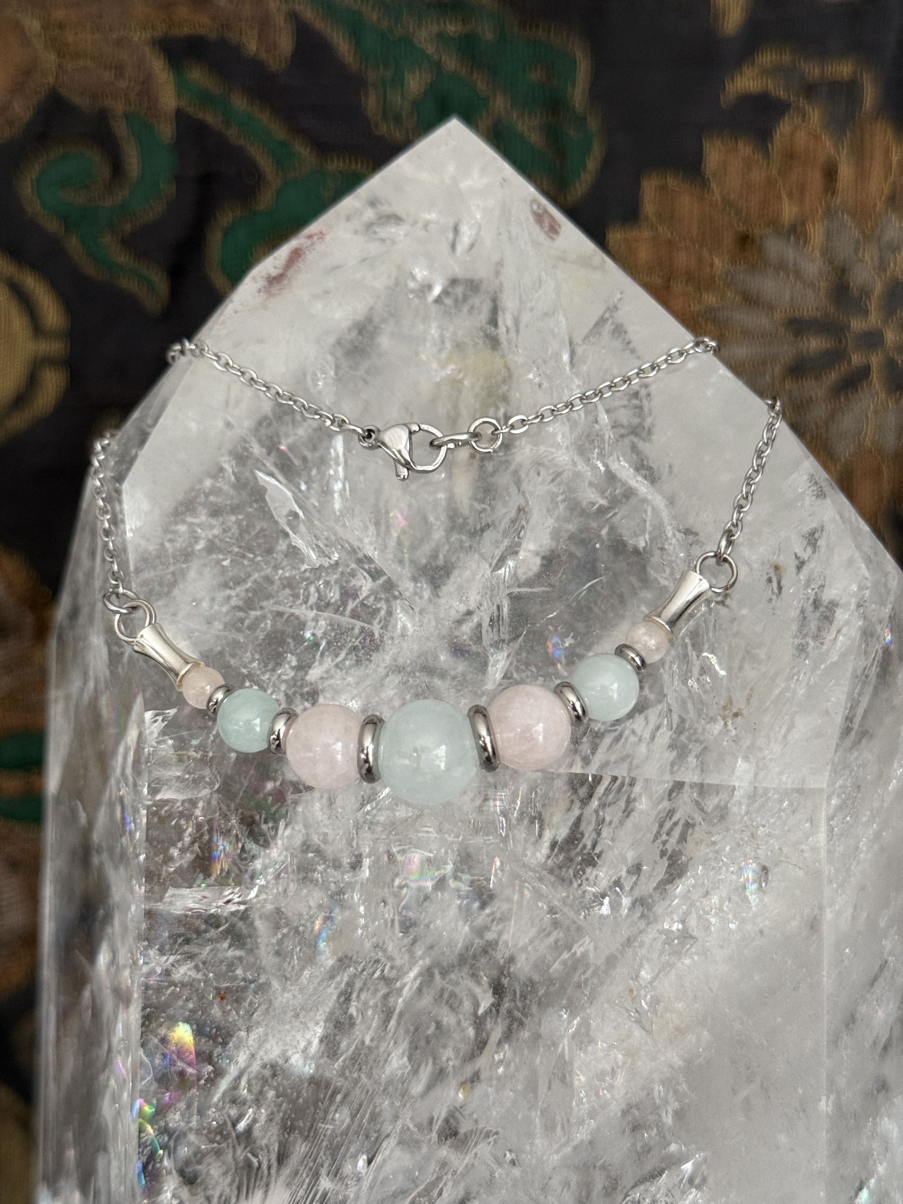 Collier "Echo de Gaïa" en Morganite et Aigue-marine