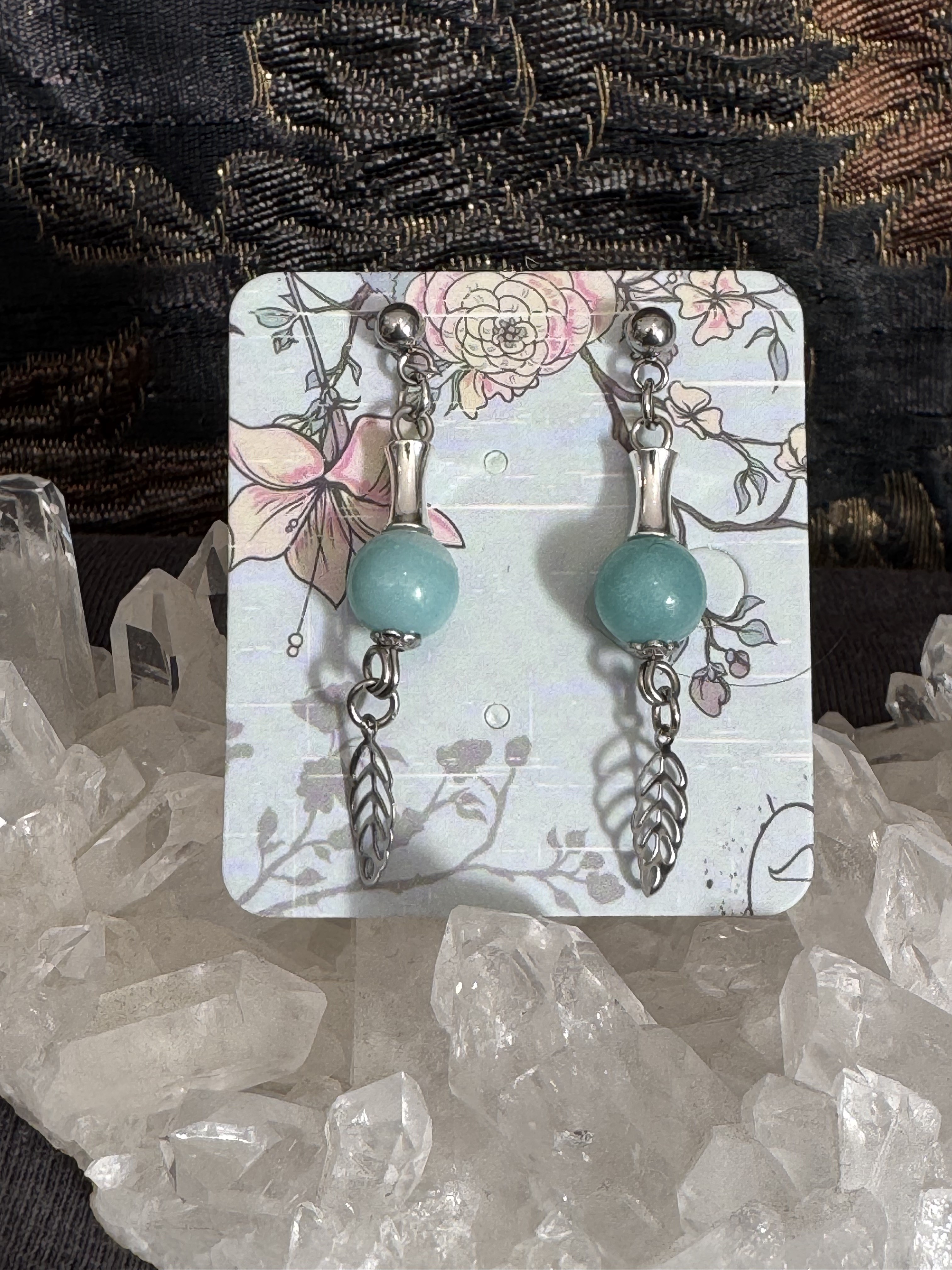 Boucles d'oreilles "Feuille d'automne" en Amazonite