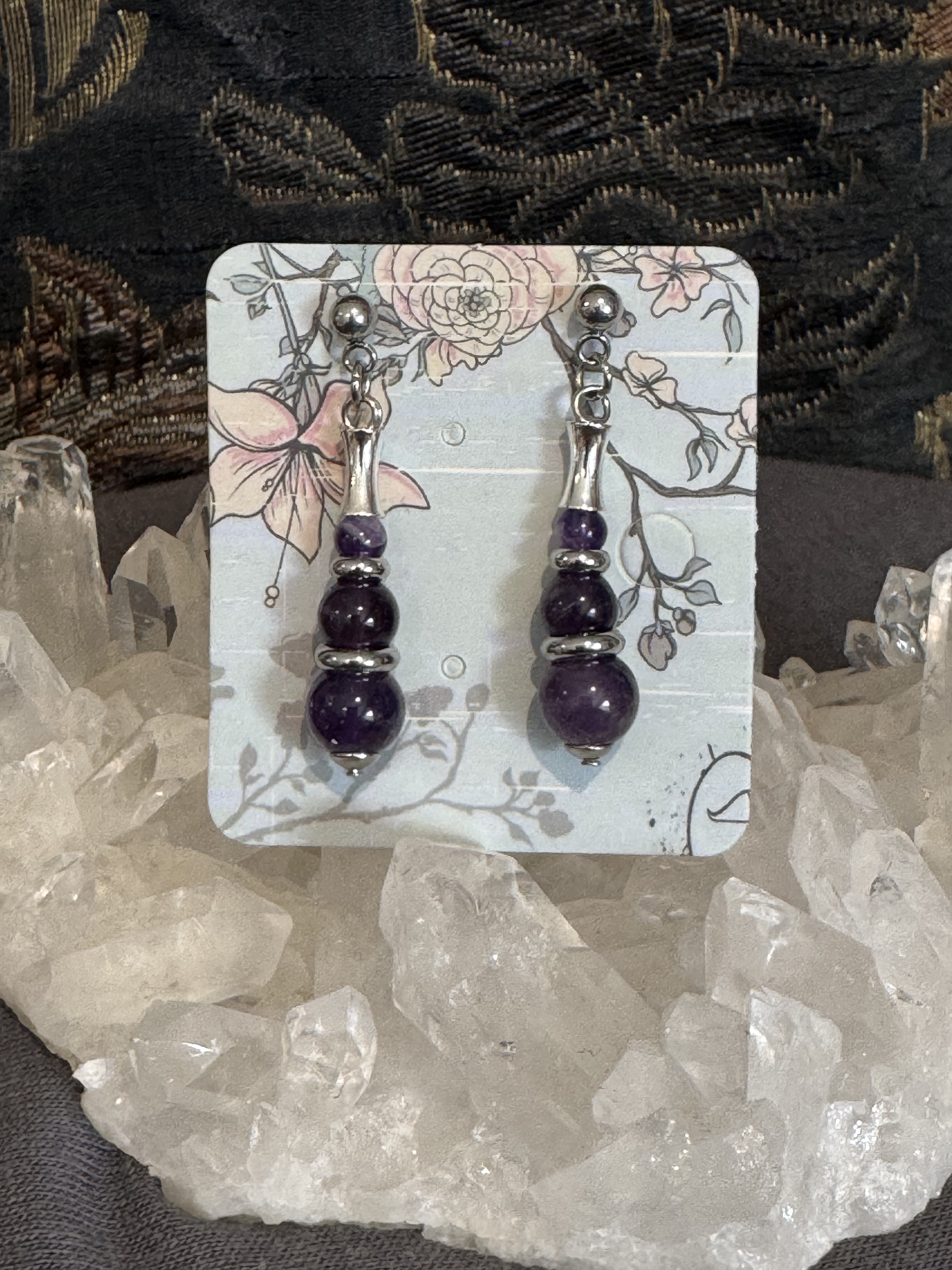 Boucles d'oreilles "Echo de Gaïa" en Améthyste
