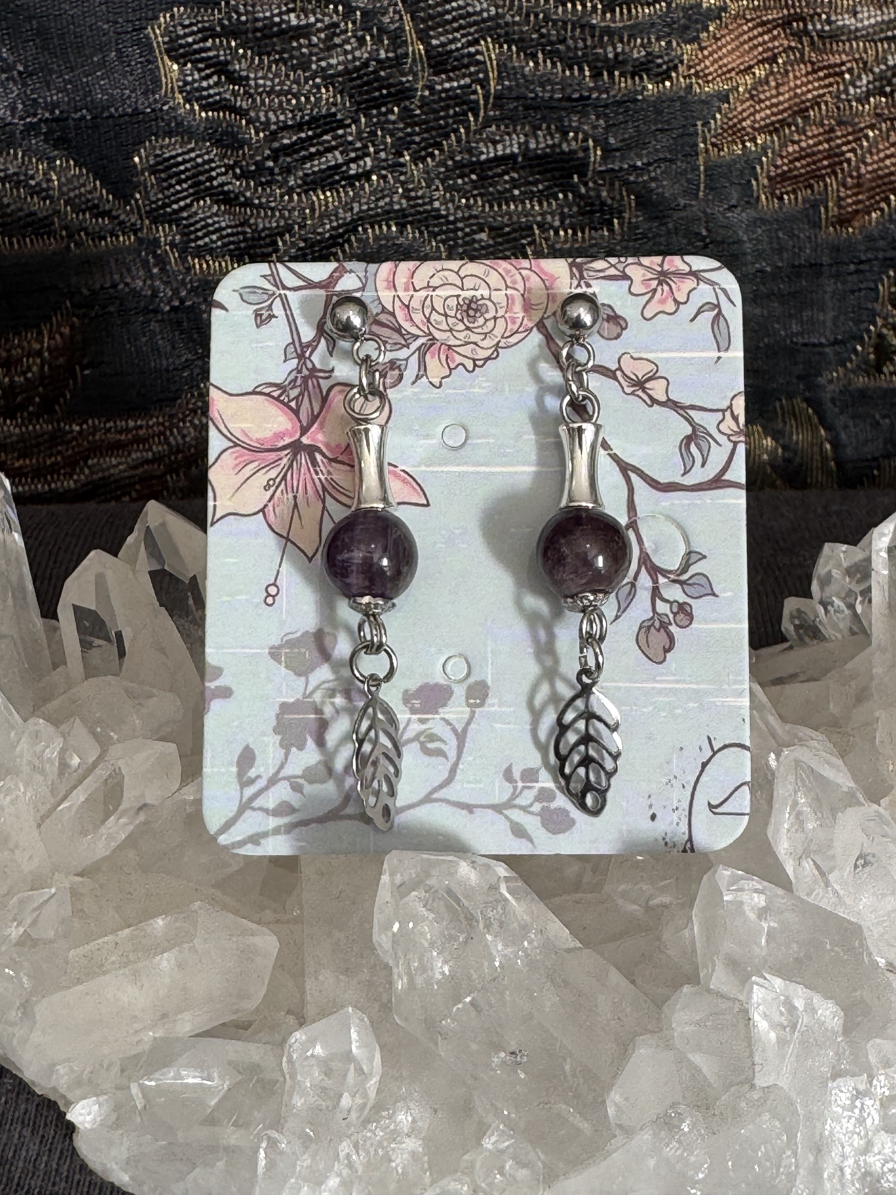 Boucles d'oreilles "Feuille d'automne" en Améthyste