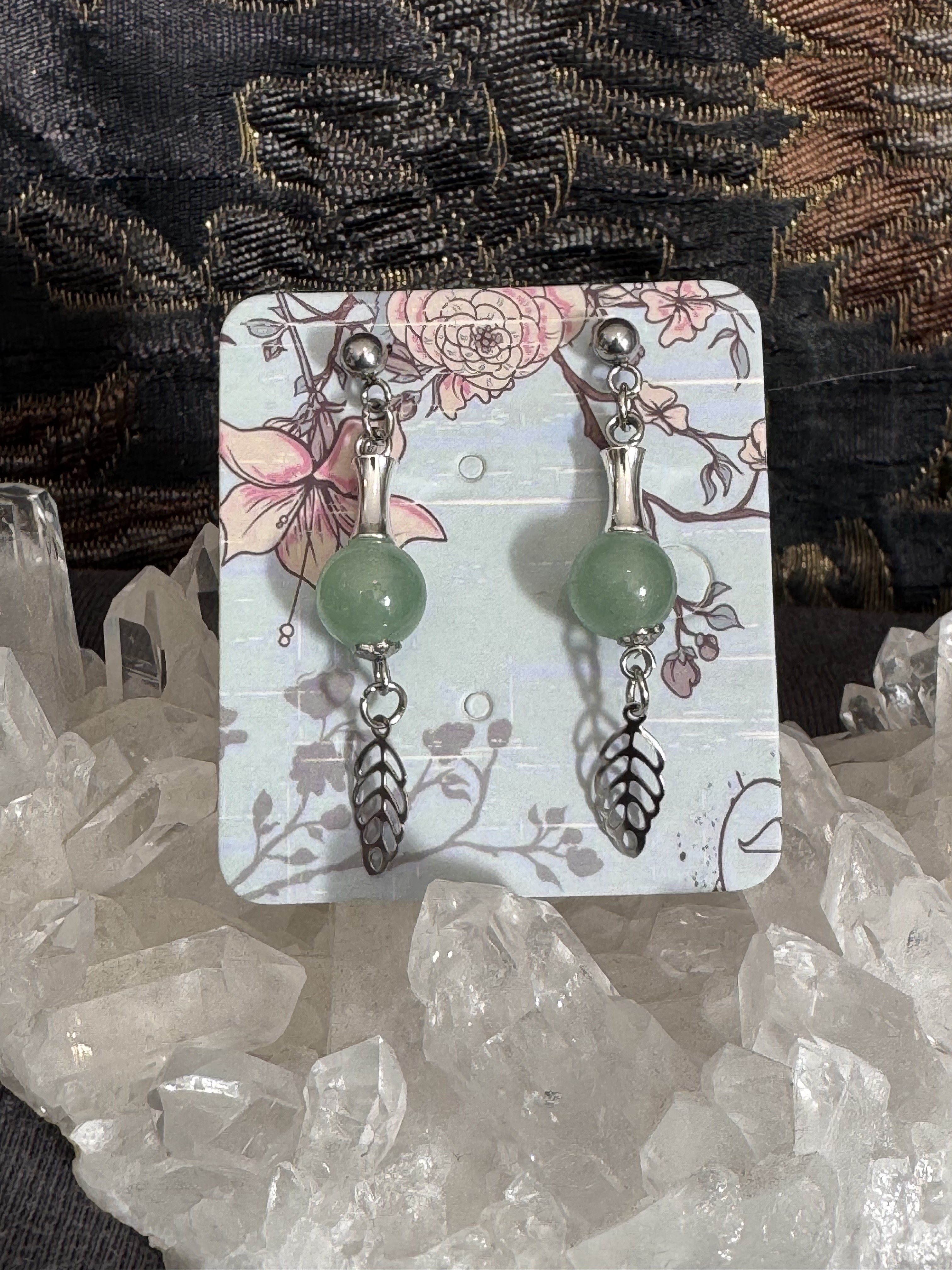 Boucles d'oreilles "Feuille d'automne" en Aventurine