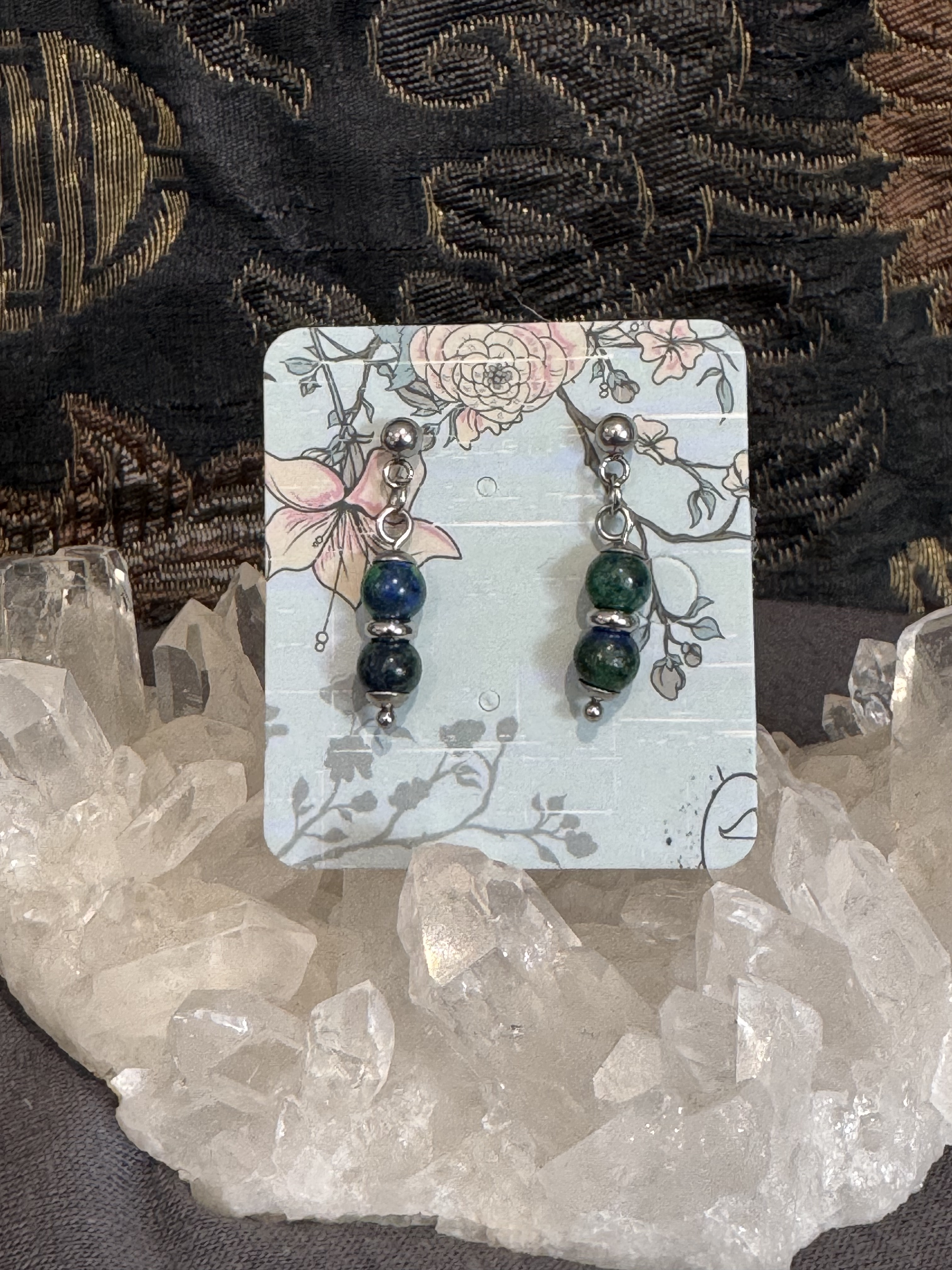 Boucles d'oreilles "Larmes du Phoenix" en Azurite Malachite