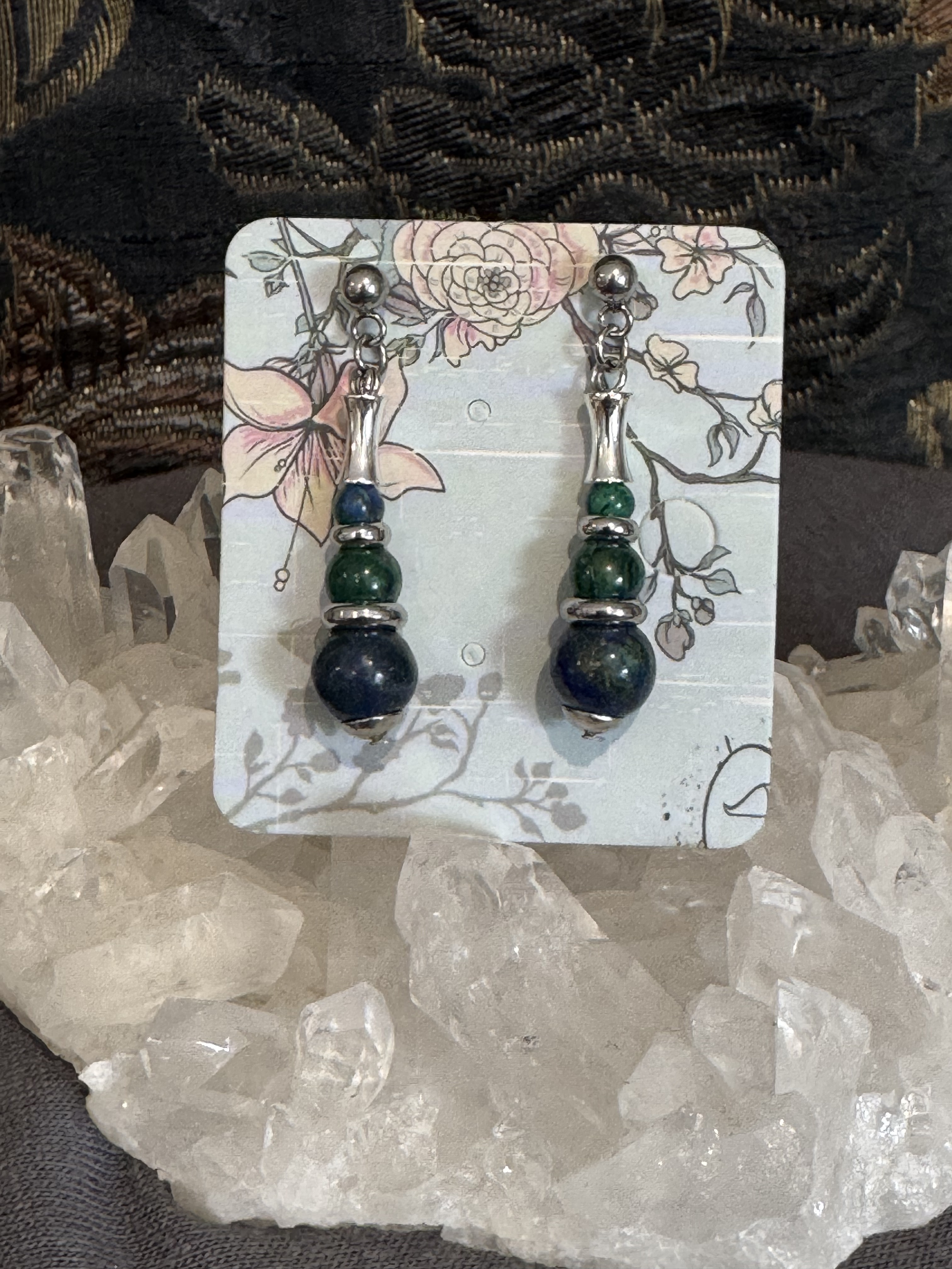 Boucles d'oreilles "Echo de Gaïa" en Azurite Malachite