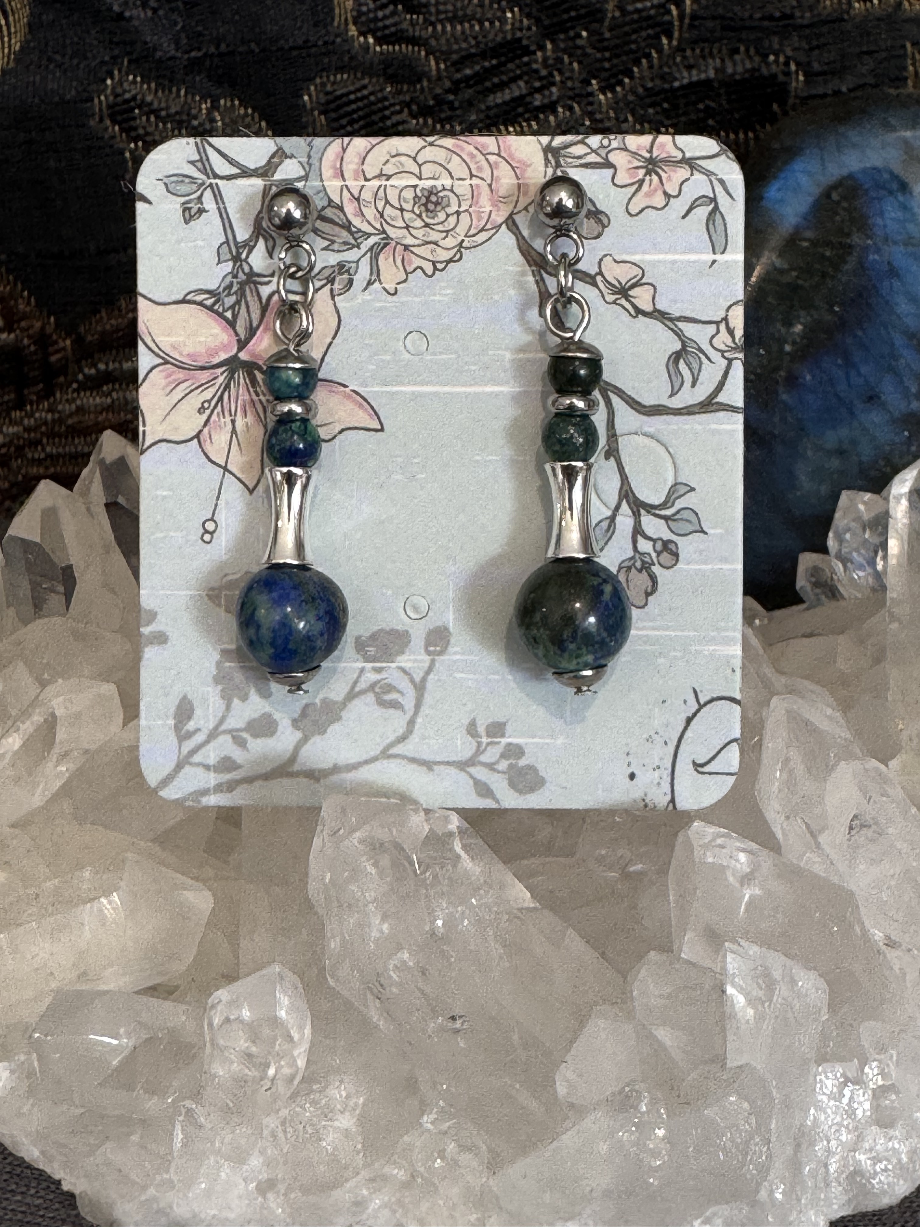 Boucles d'oreilles "Vibration Minérale" en Azurite Malachite