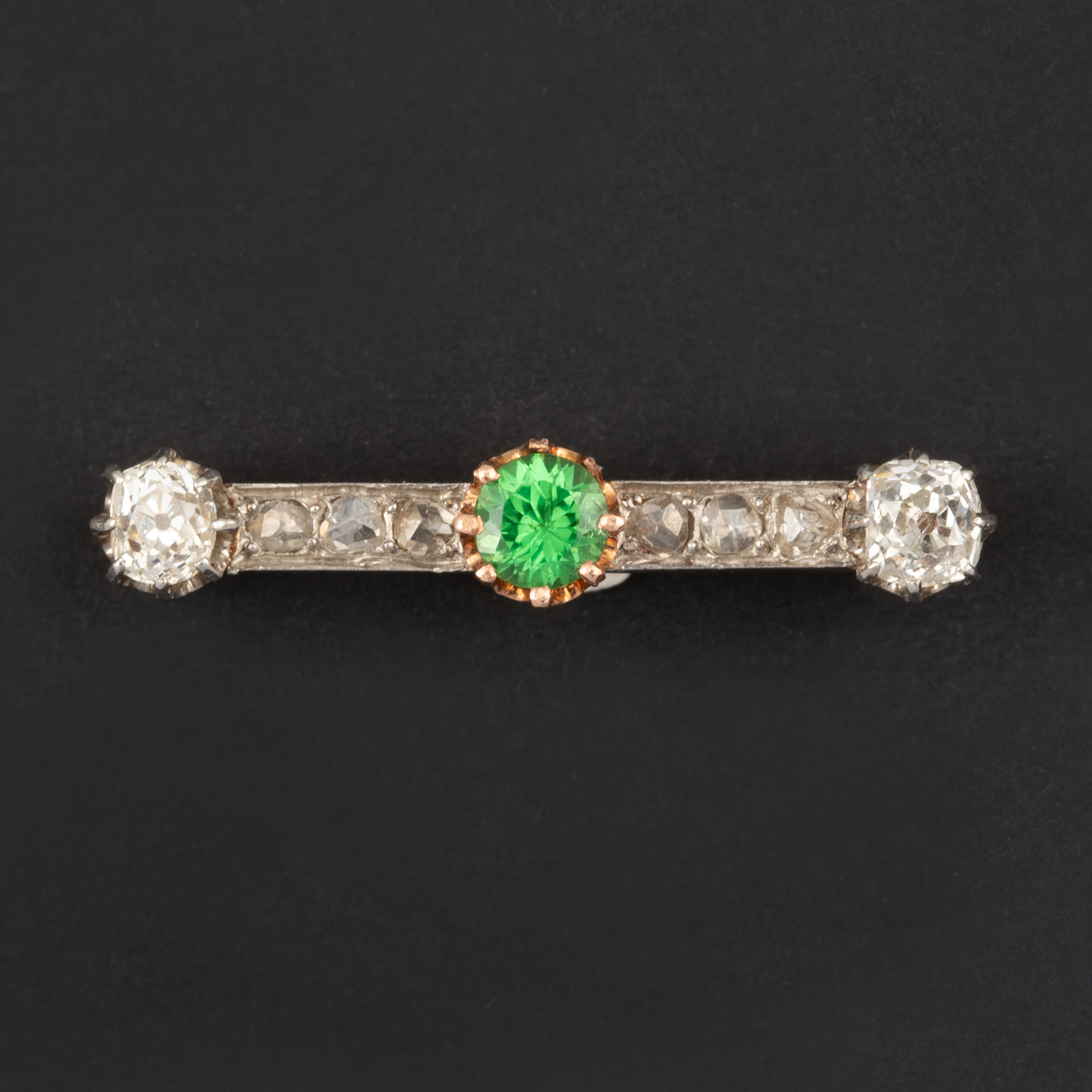Antique Barrette with Diamonds and Tsavorite Garnet
