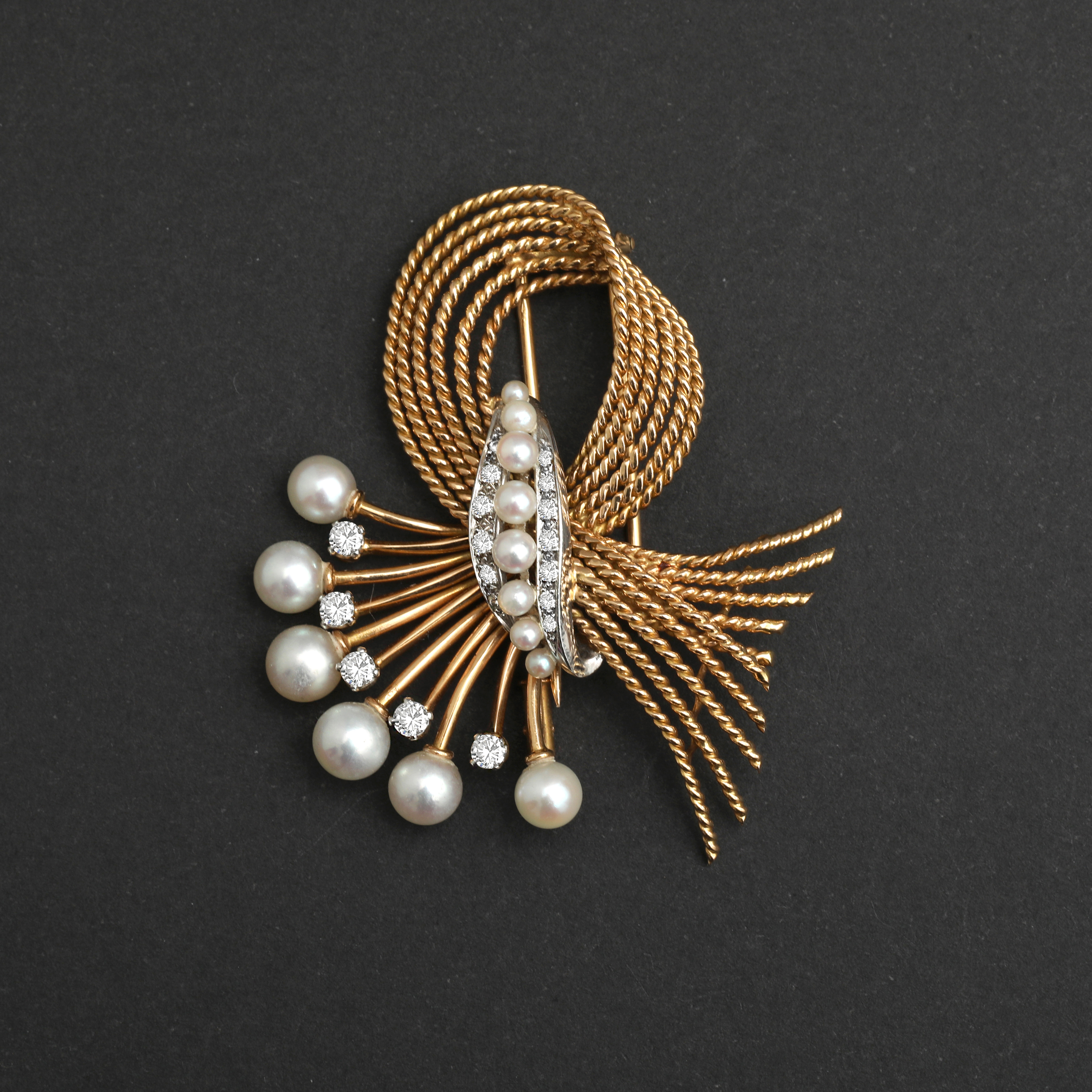 Vintage Knot Brooch with Pearls and Diamonds
