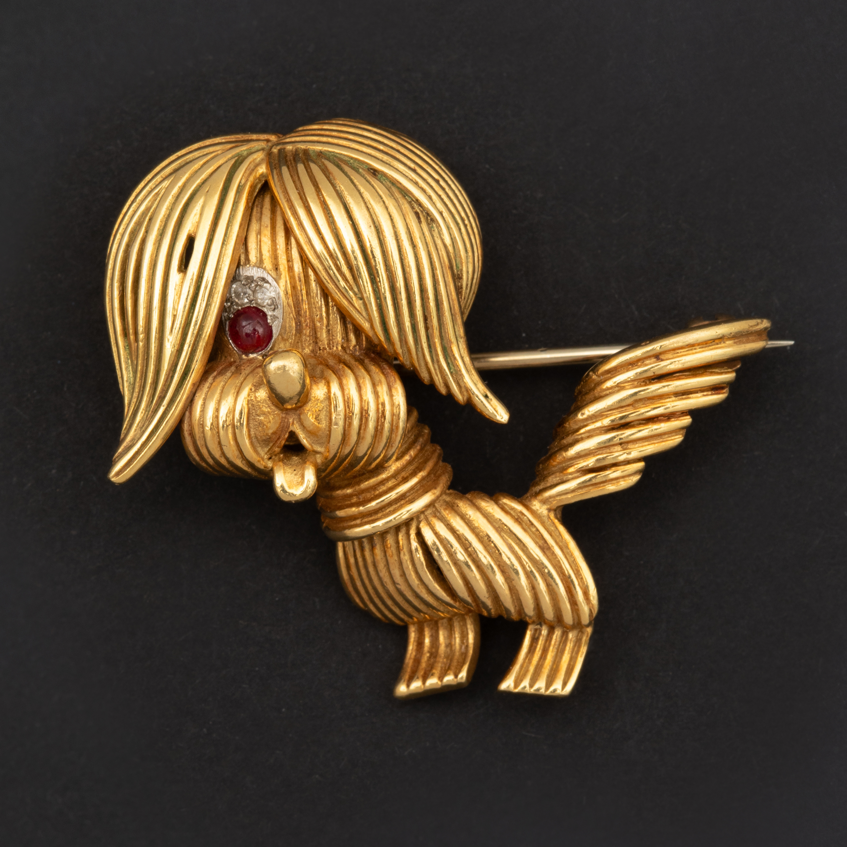 Broche Chien Ebouriffé Rubis Diamants