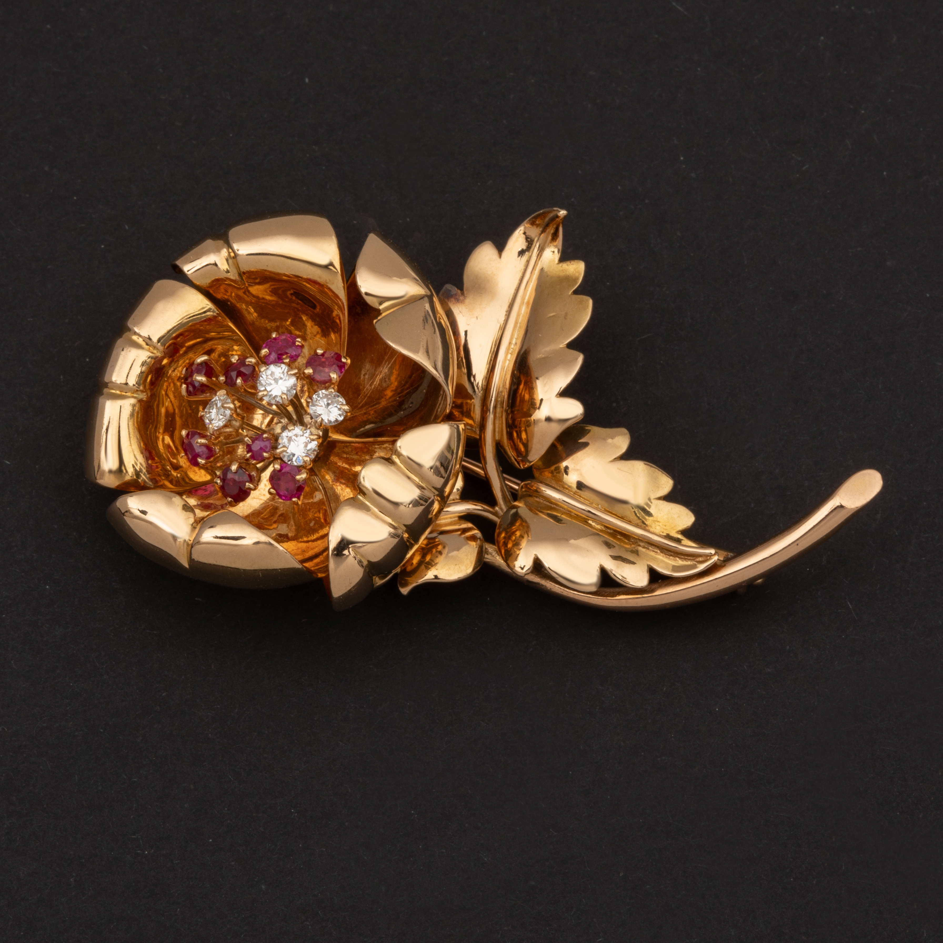 Diamond Ruby Flower Brooch