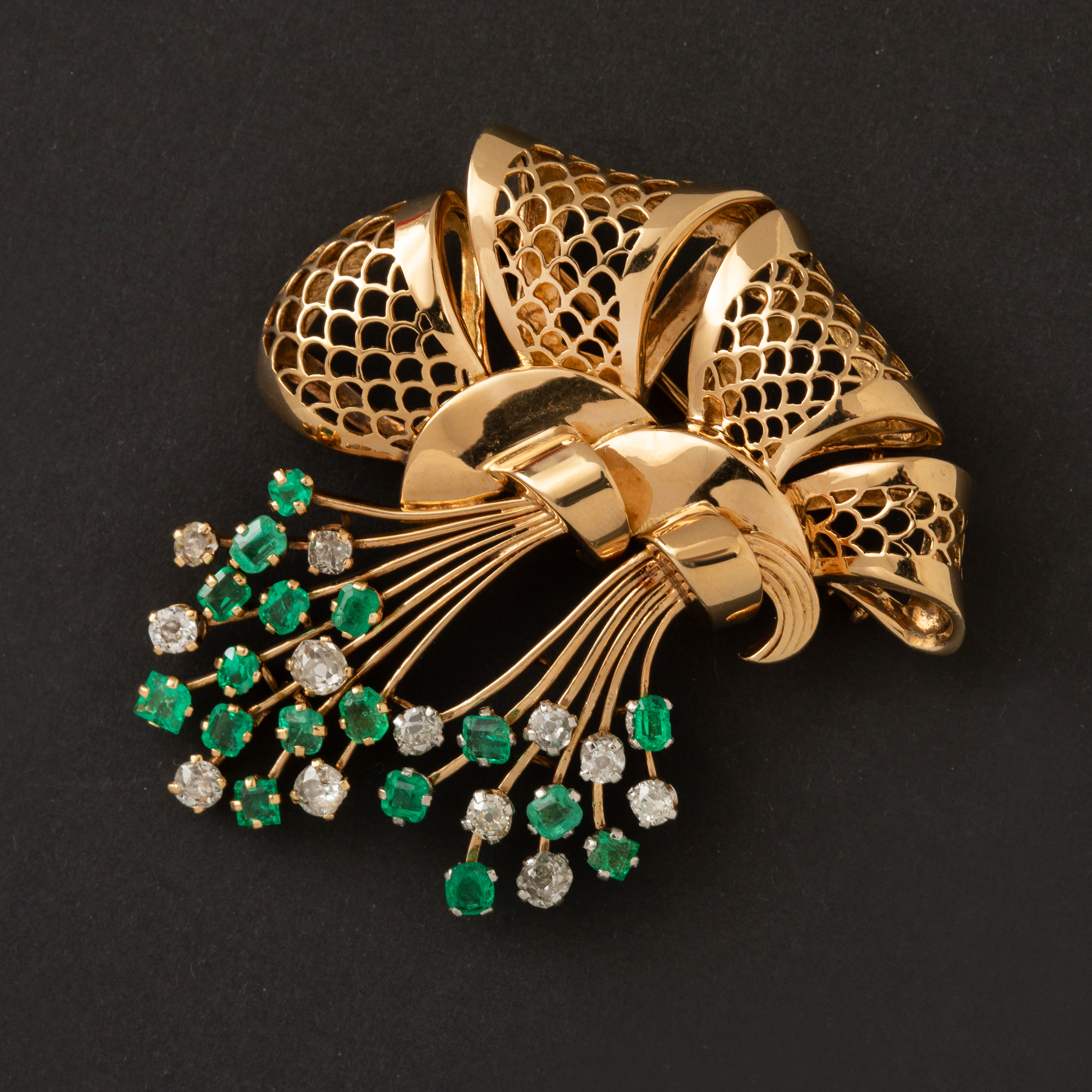 Emeralds & Diamonds Retro Brooch