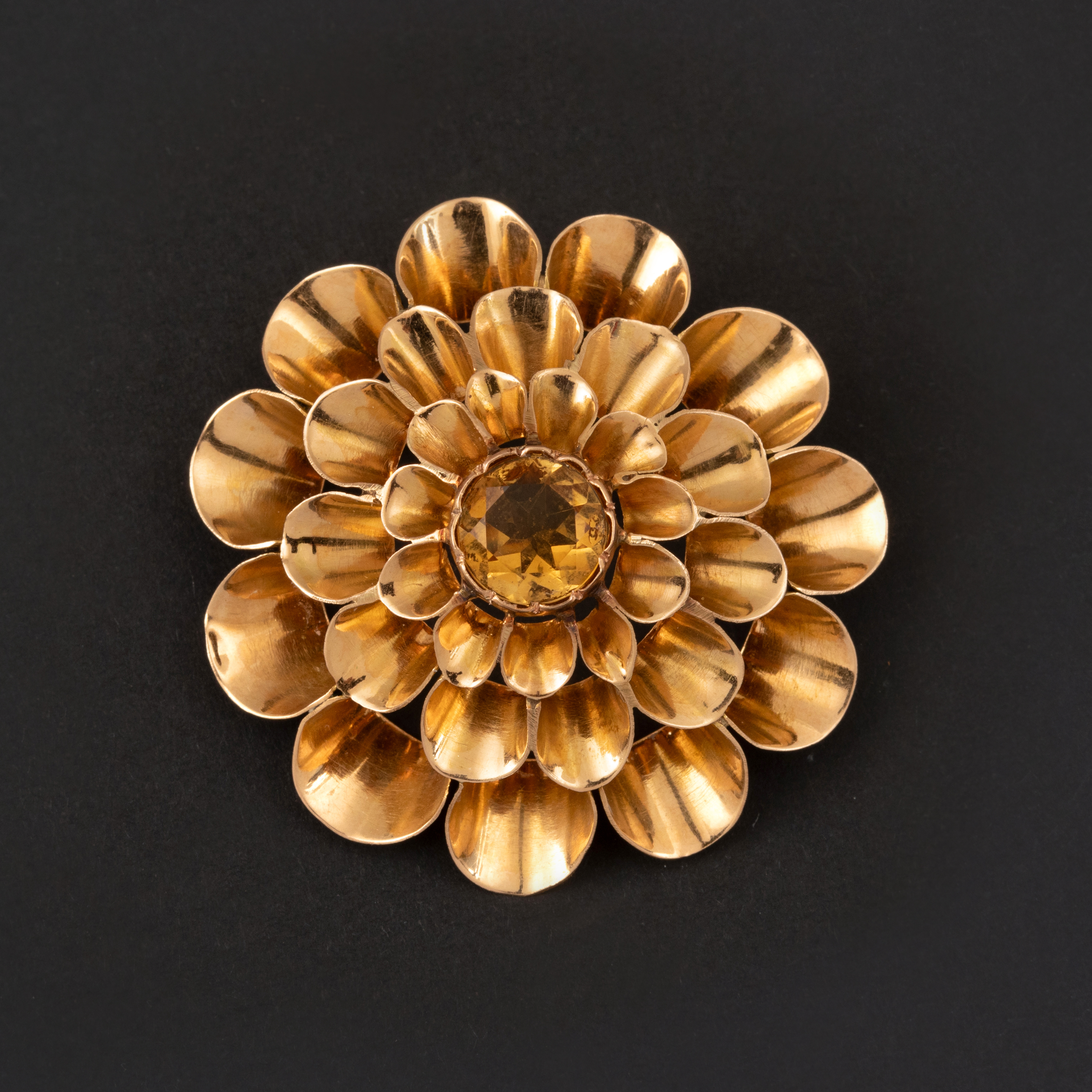 Broche Dahlia Vintage Or Jaune Citrine