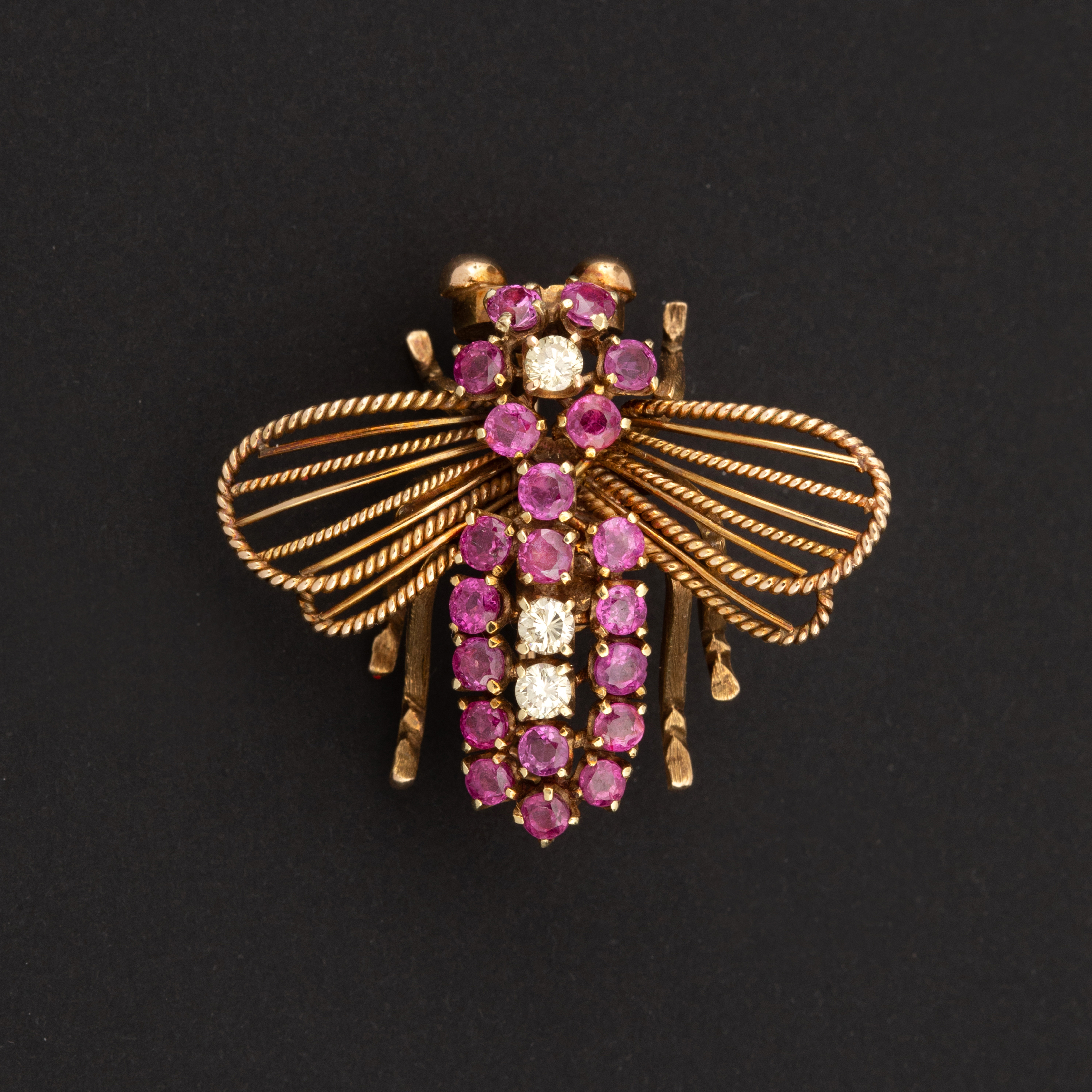Broche Abeille Vintage Rubis Diamants