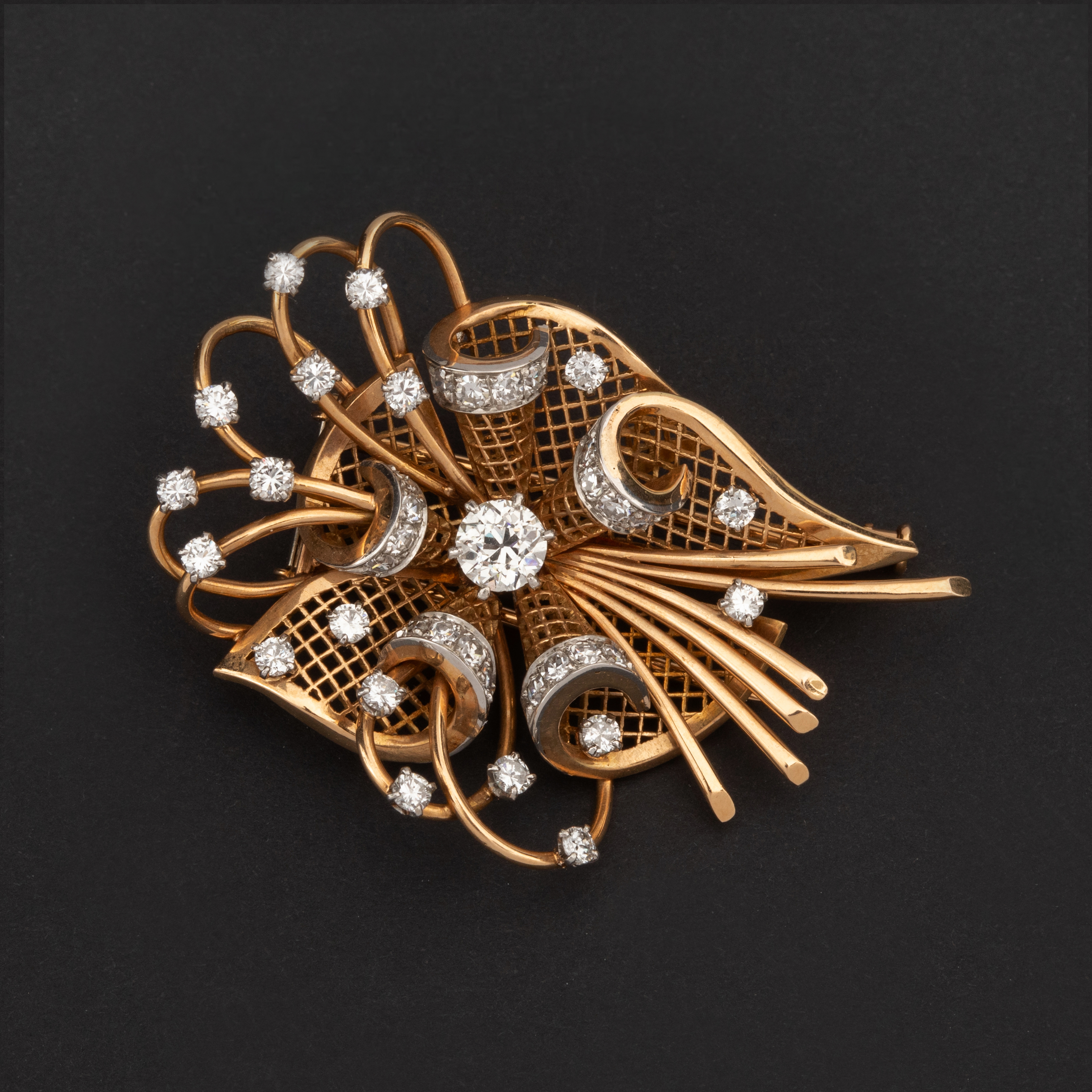 Broche Bouquet Or Jaune Diamants