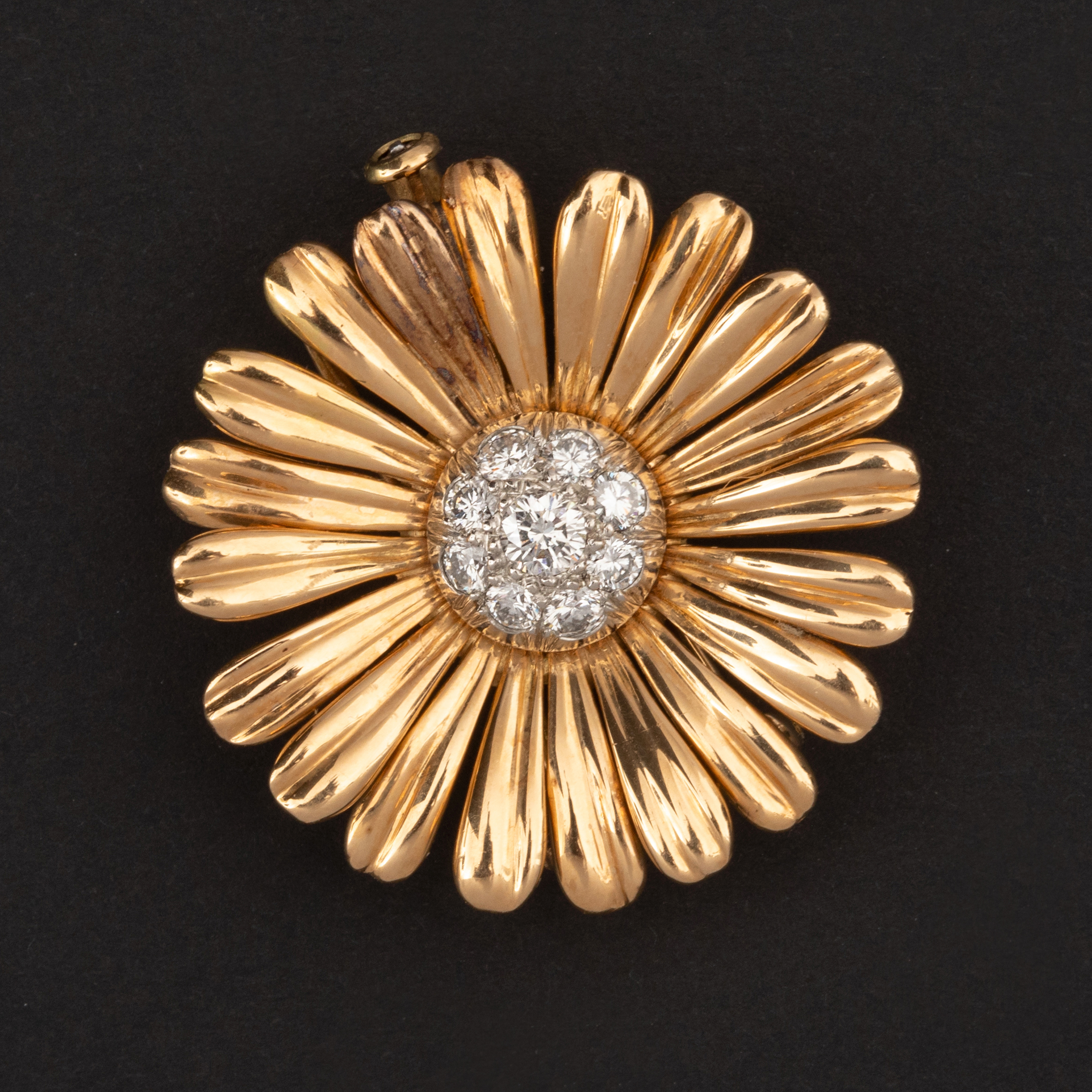 Broche Fleur Vintage Or Jaune Diamants