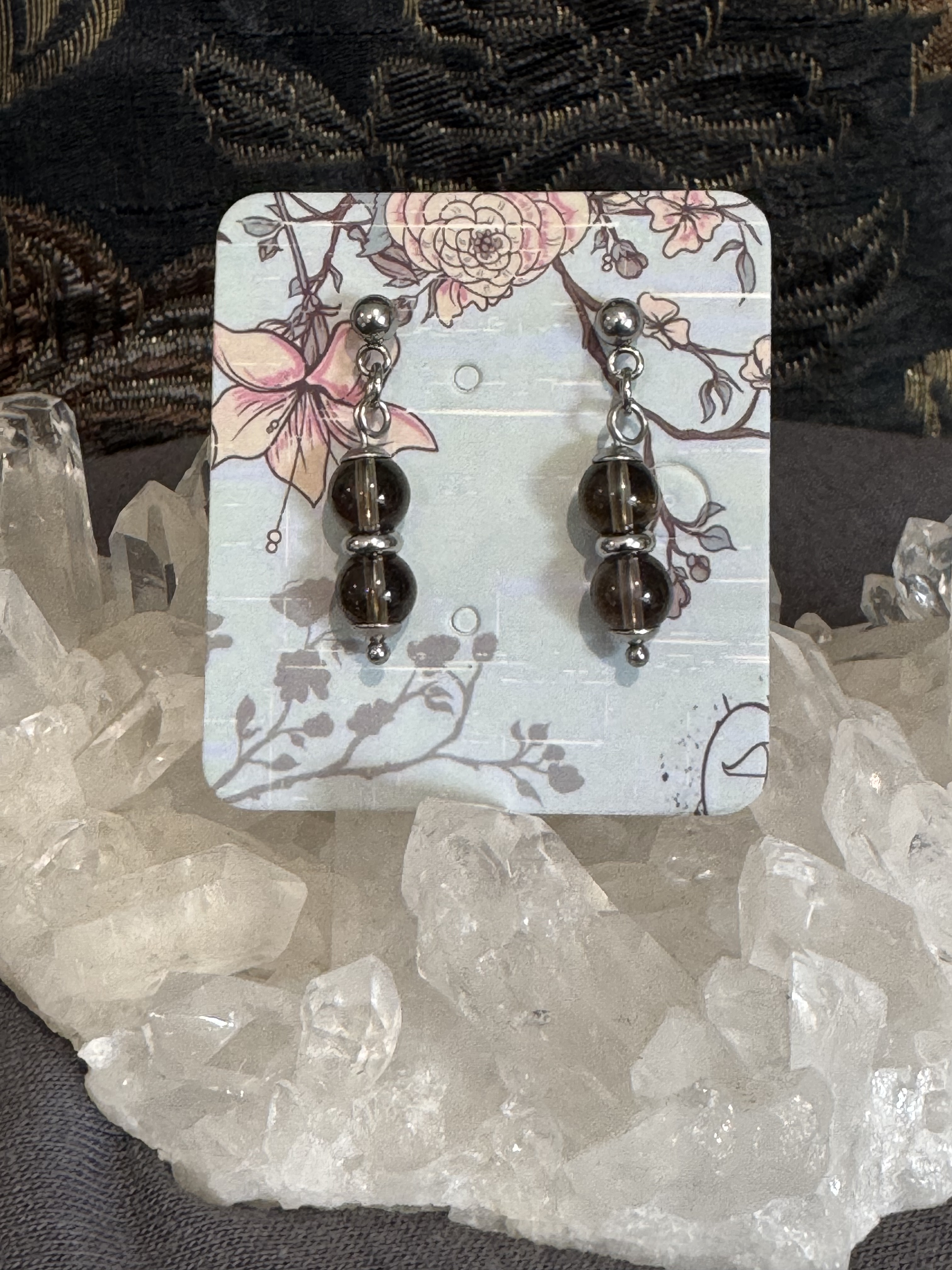 Boucles d'oreilles "Larmes du Phoenix" en Quartz Fumé