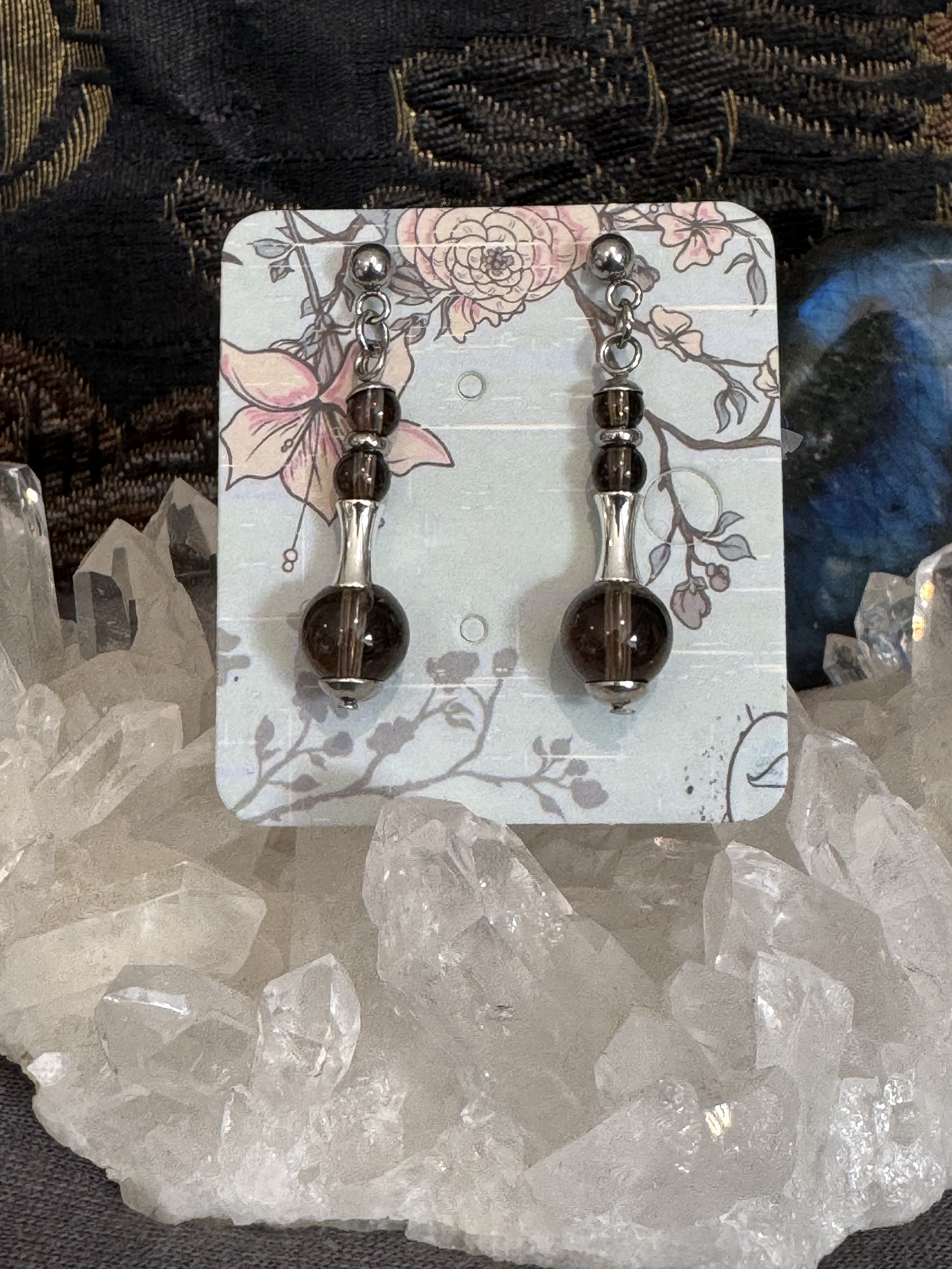 Boucles d'oreilles "Vibration Minérale" en Quart Fumé