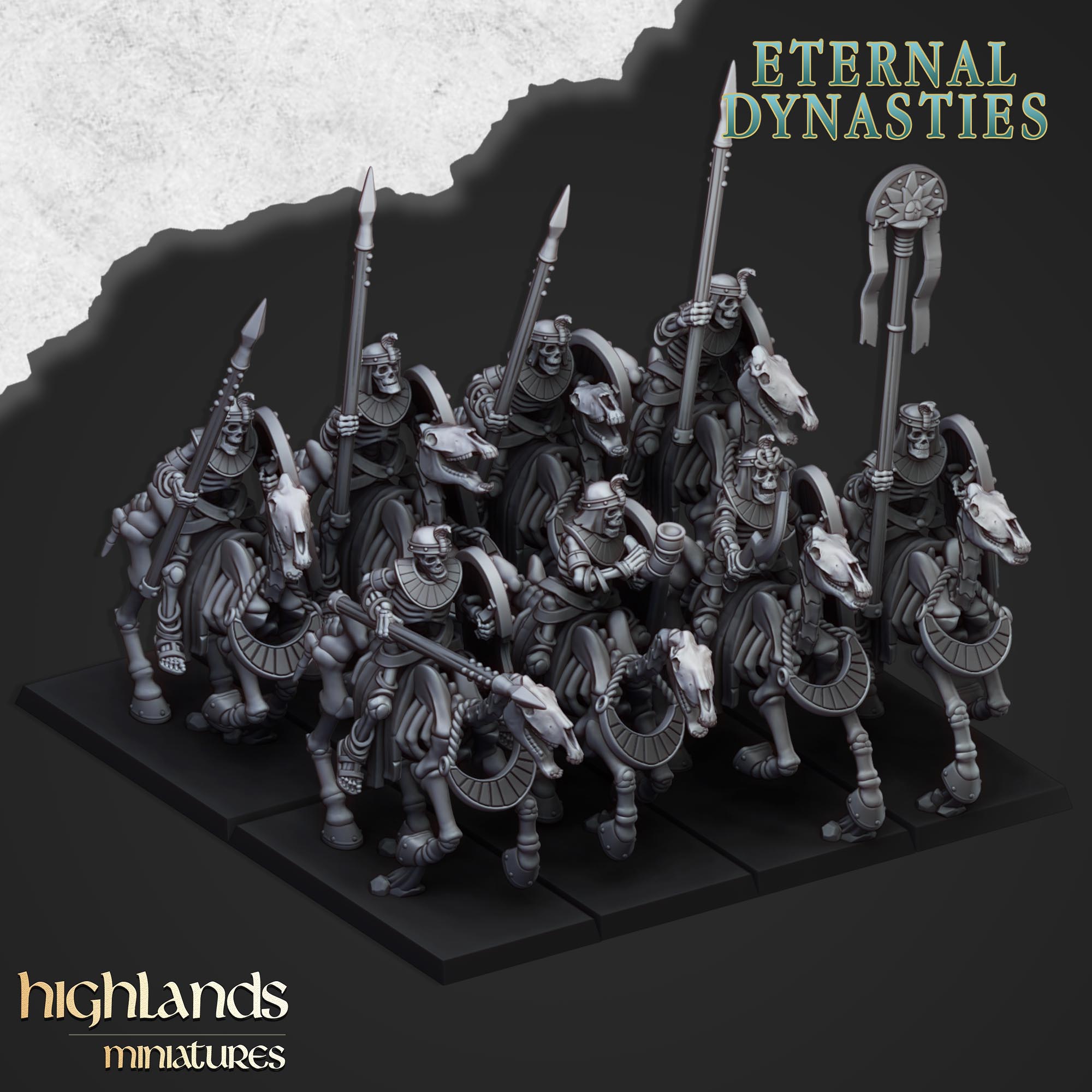 Ancient Skeletal Cavalry with Spears - Highlands Miniatures