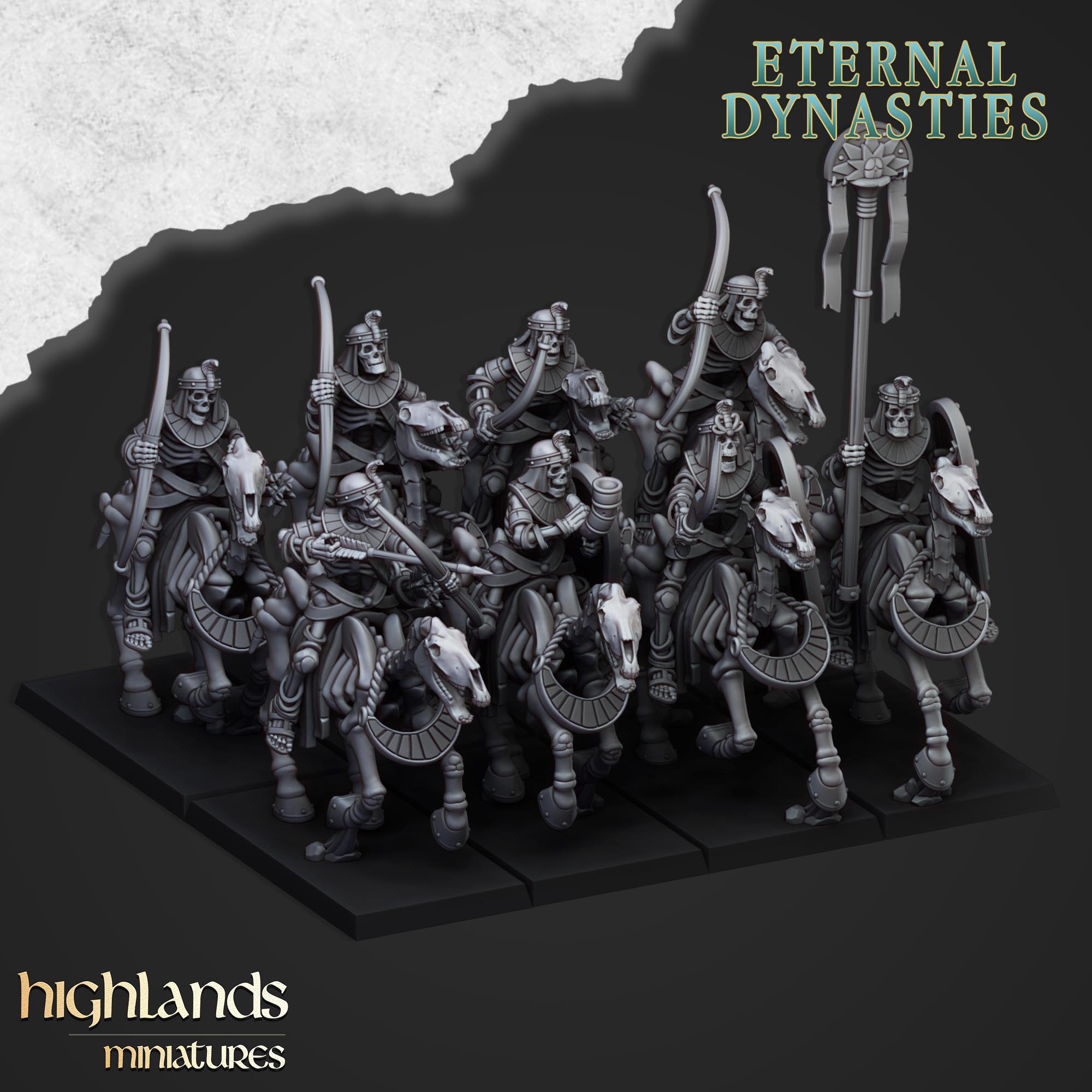 Ancient Skeletal Cavalry with Bows- Highlands Miniatures