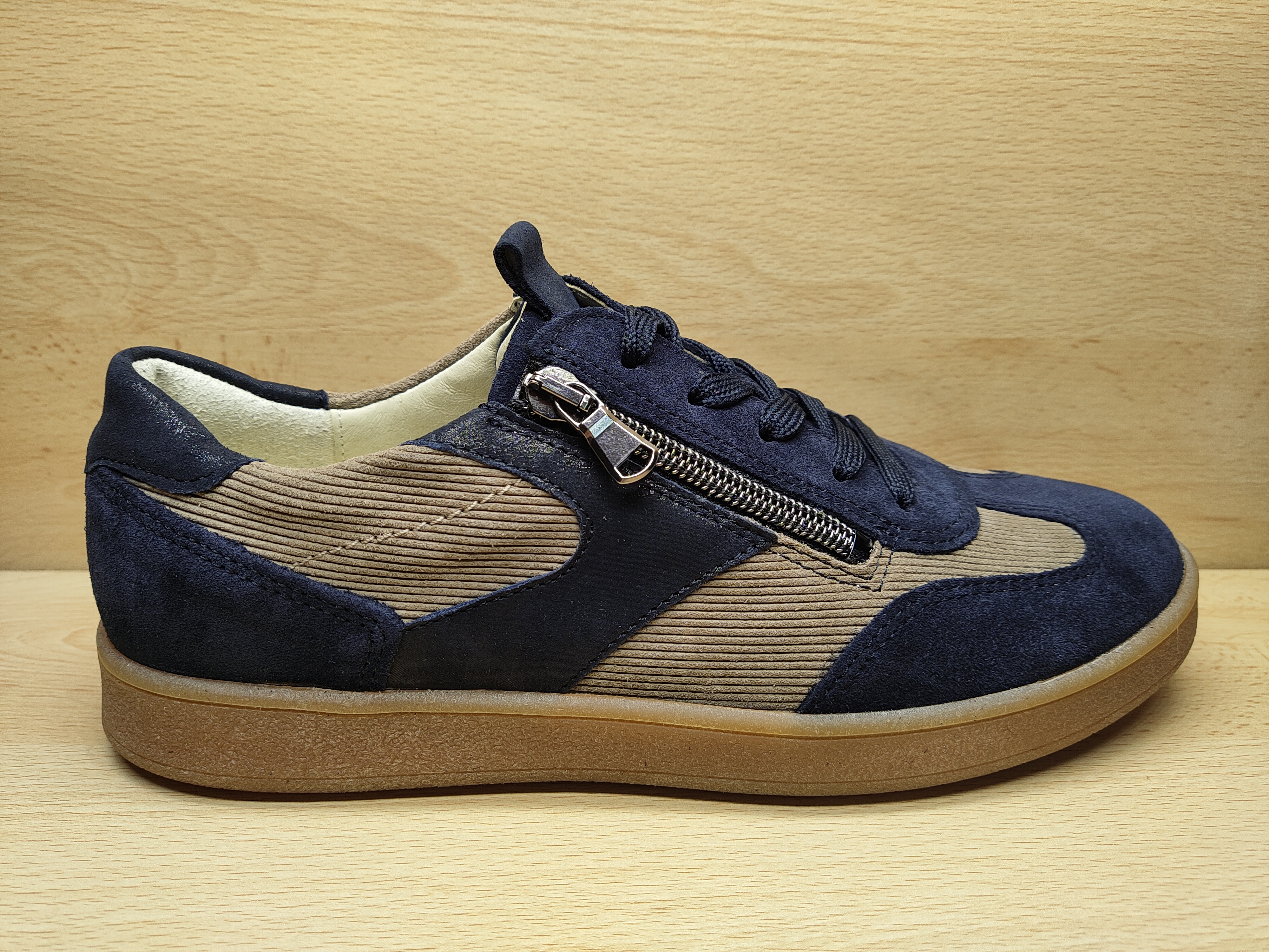 WALDLAUFER Chaussure à lacets + zip marine / beige