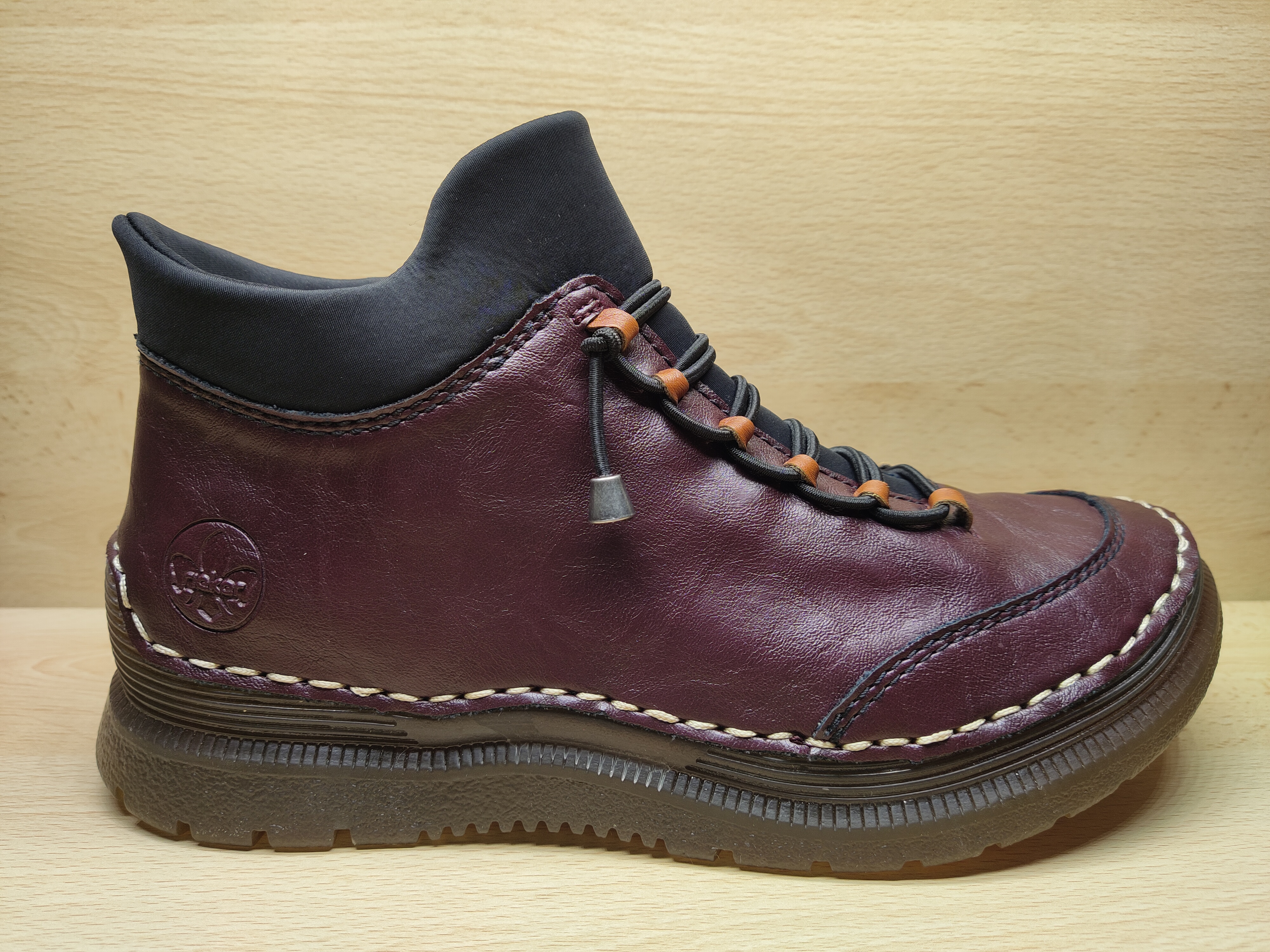 📌 RIEKER Bottillon à lacets + zip Bordeaux