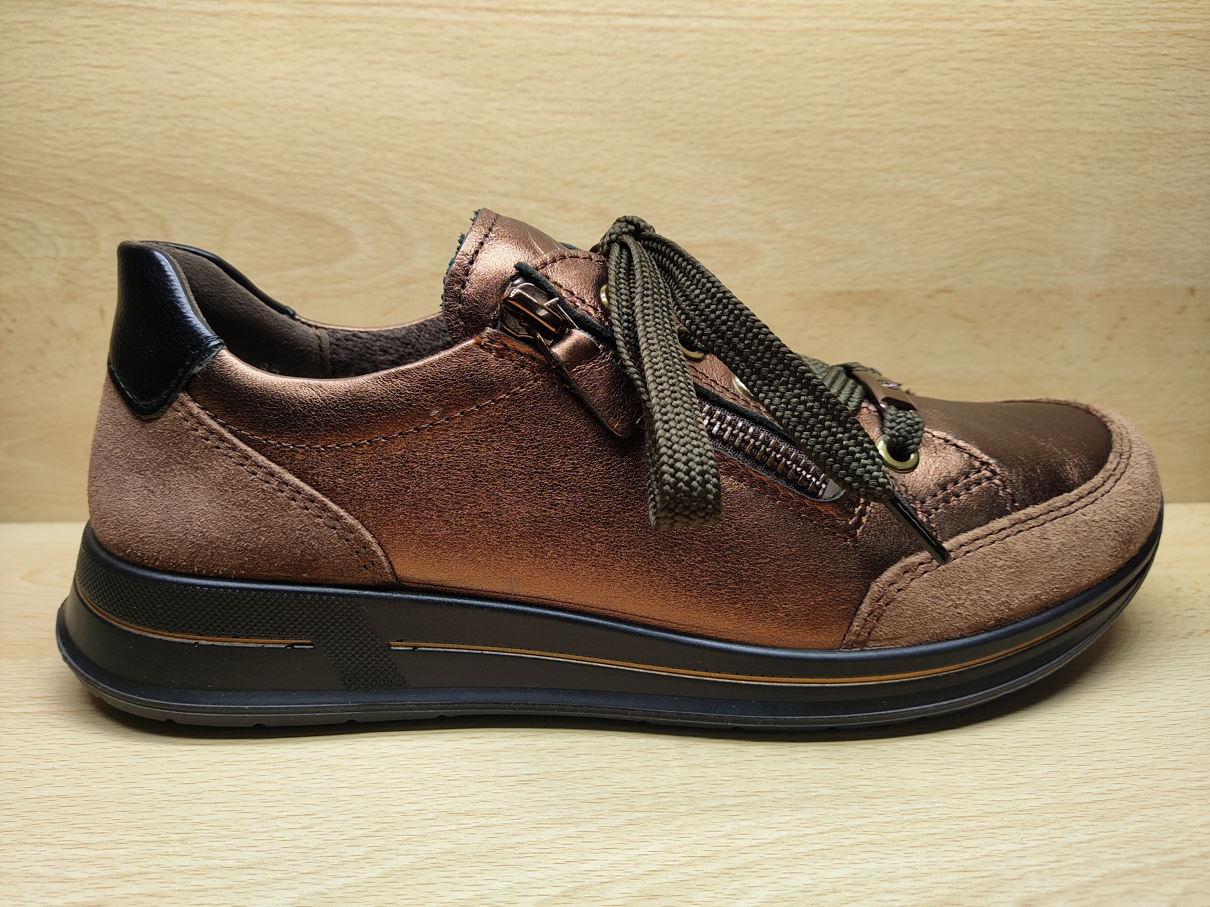 ARA Chaussure à lacets + zip Bronze