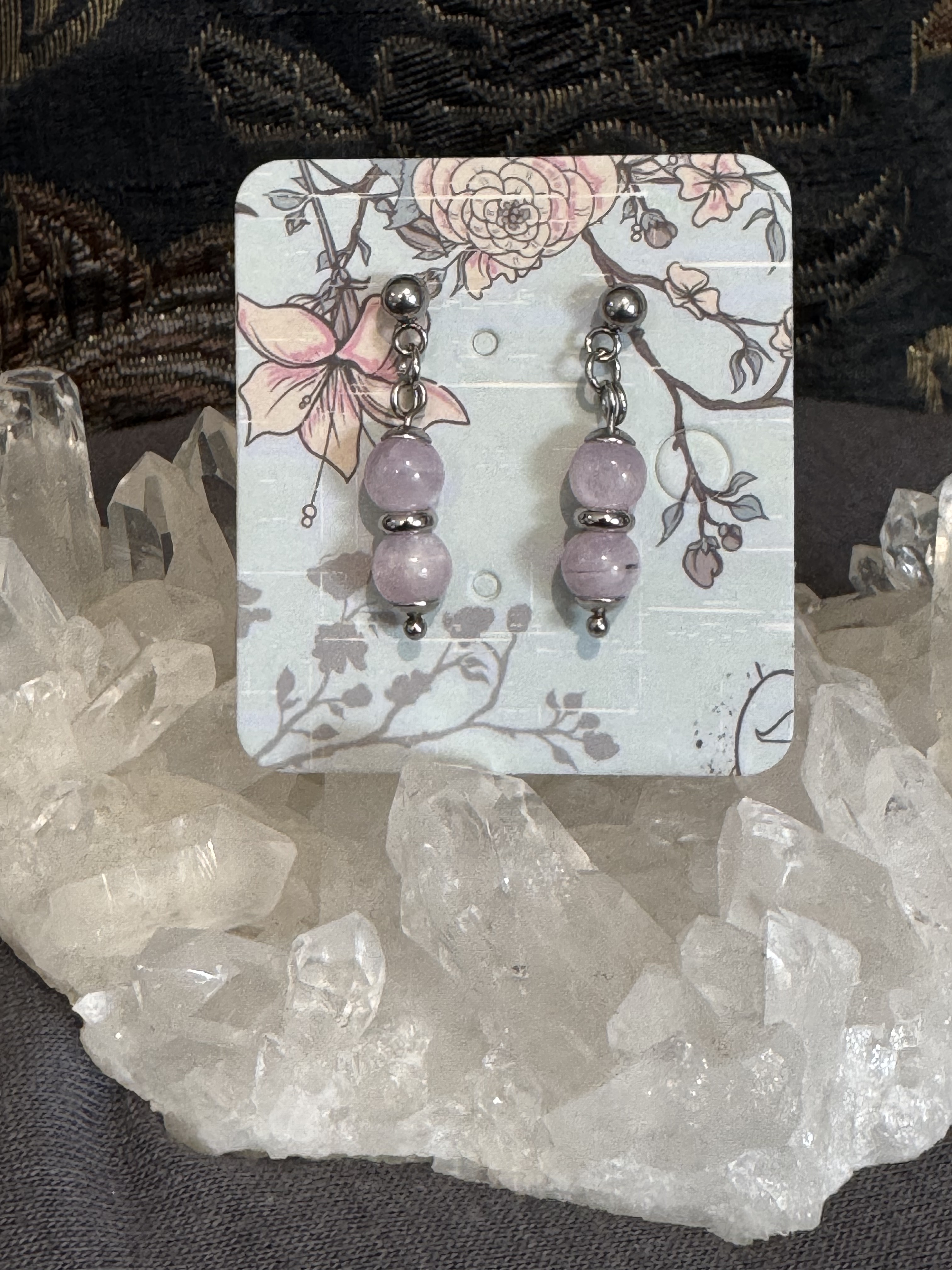 Boucles d'oreilles "Larmes du Phoenix" en Kunzite