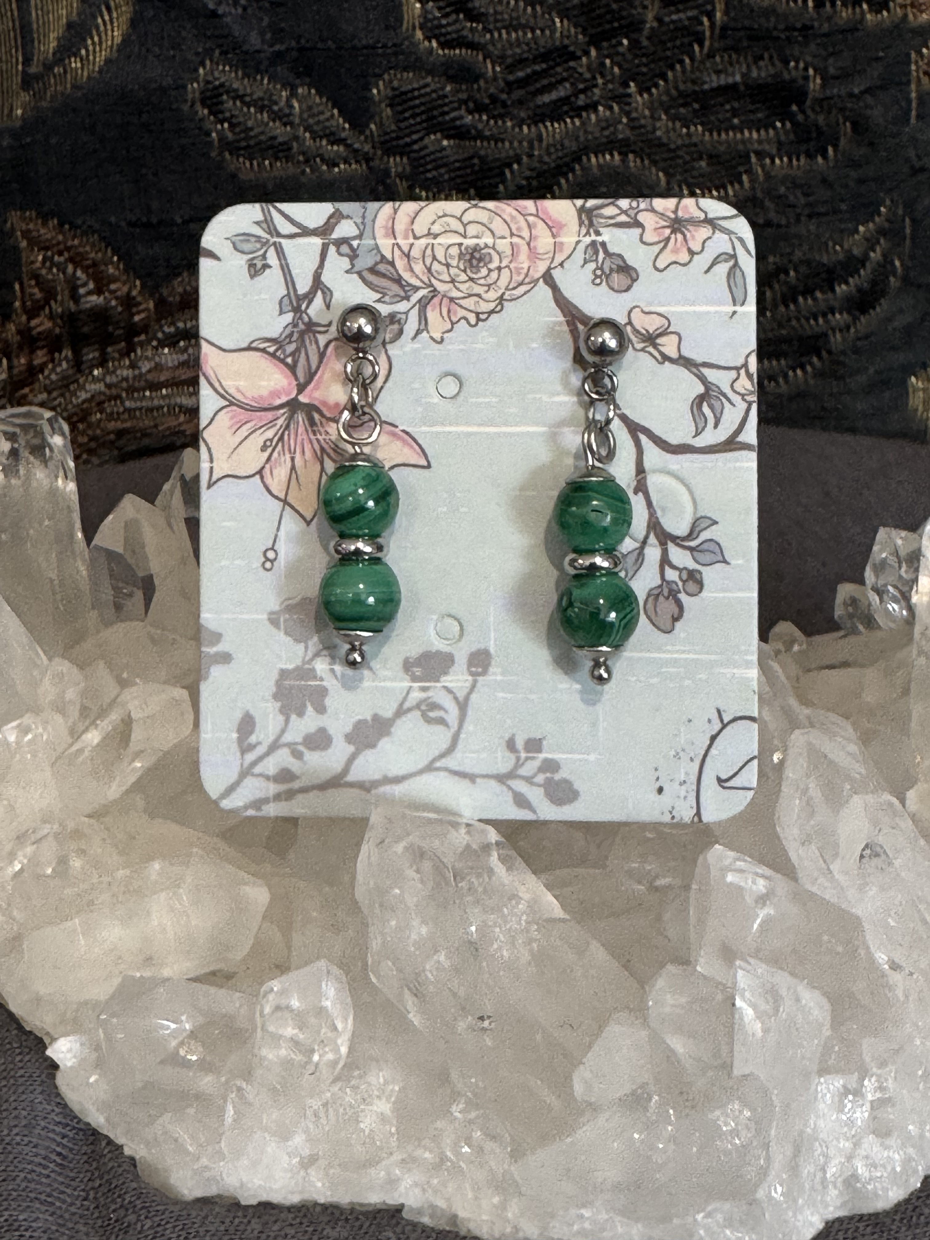 Boucles d'oreilles "Larmes du Phoenix" en Malachite