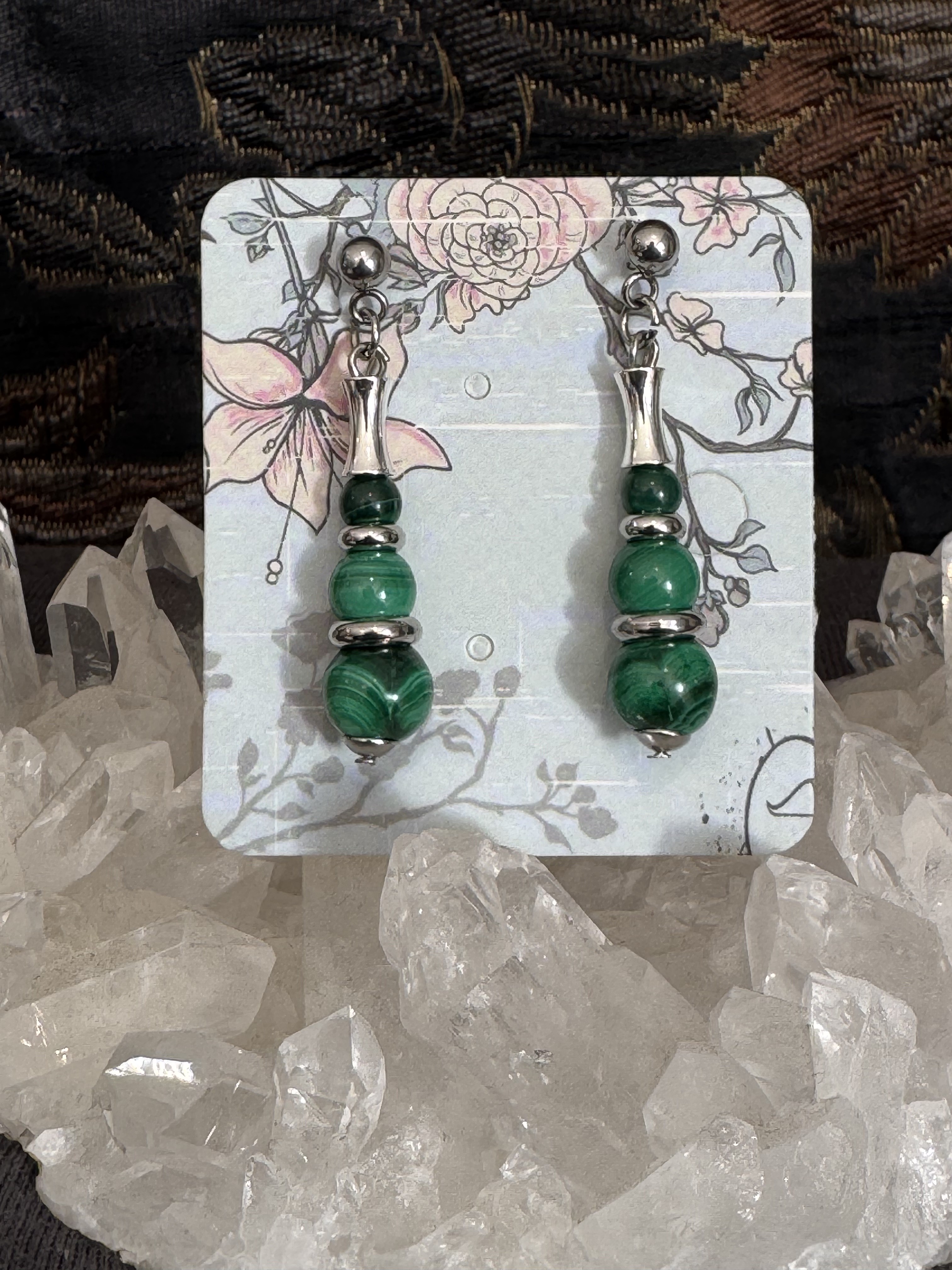Boucles d'oreilles "Echo de Gaïa" en Malachite