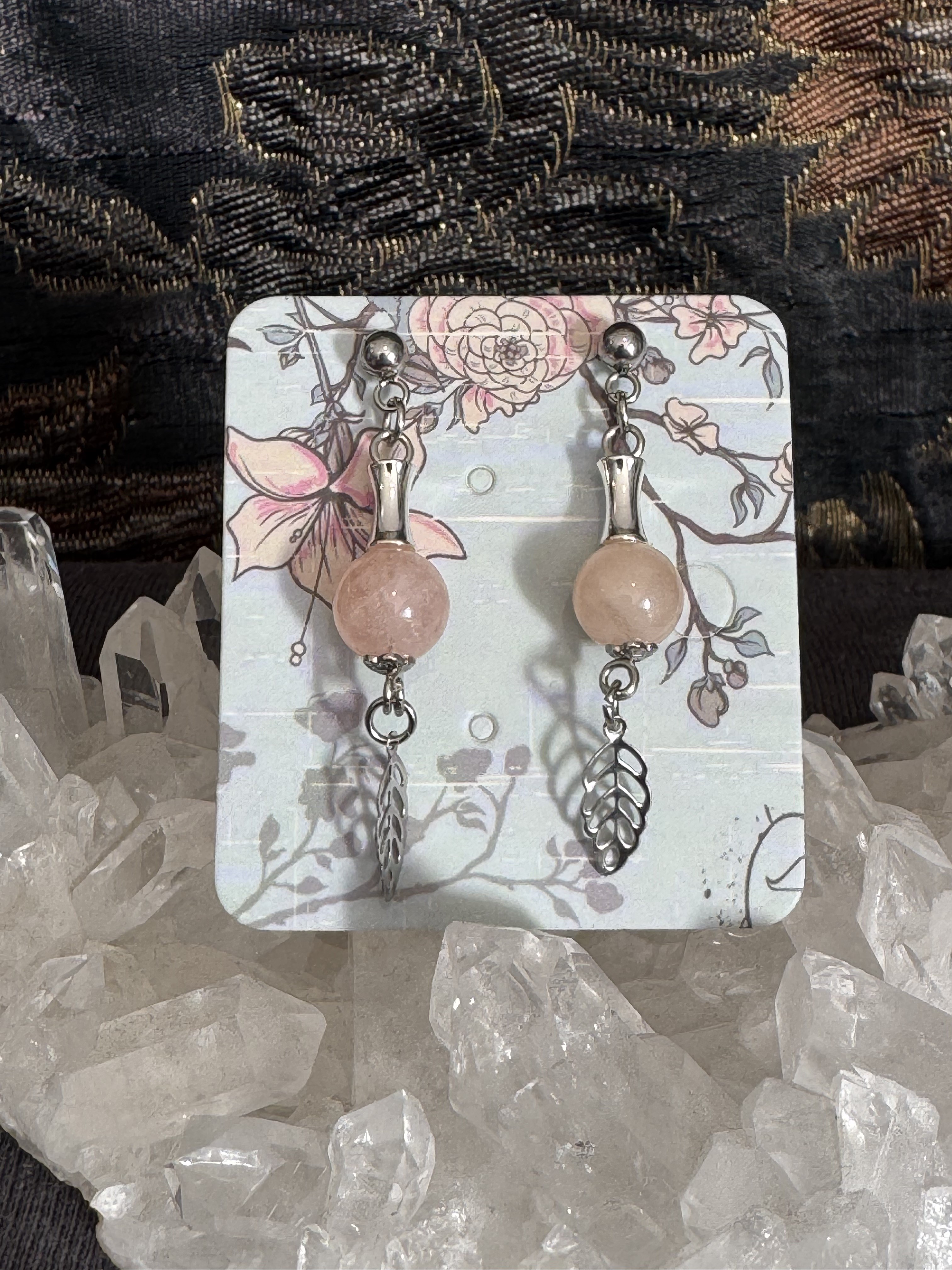 Boucles d'oreilles "Feuille d'automne" en Morganite