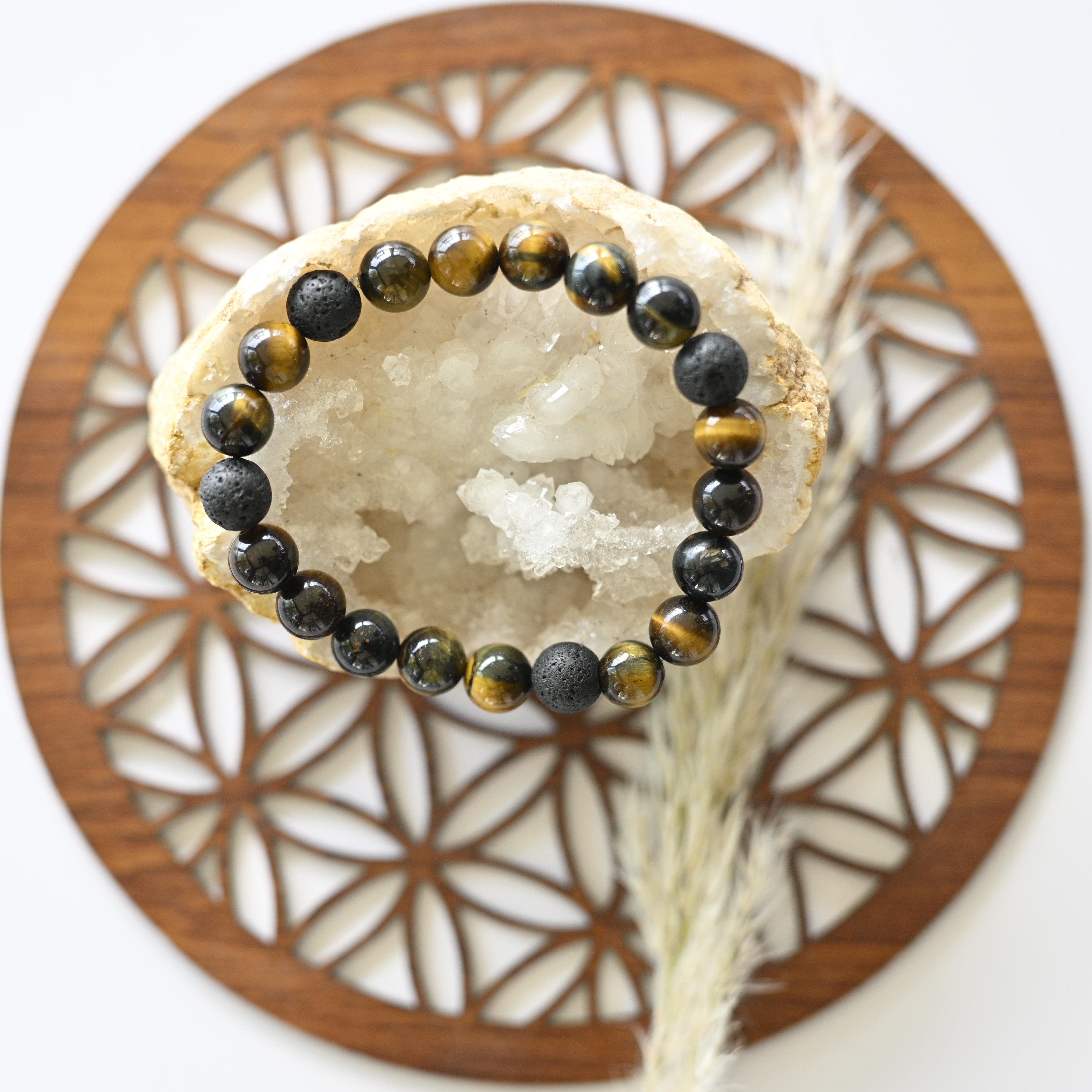 Oeil de tigre et Pierre de lave 10MM 