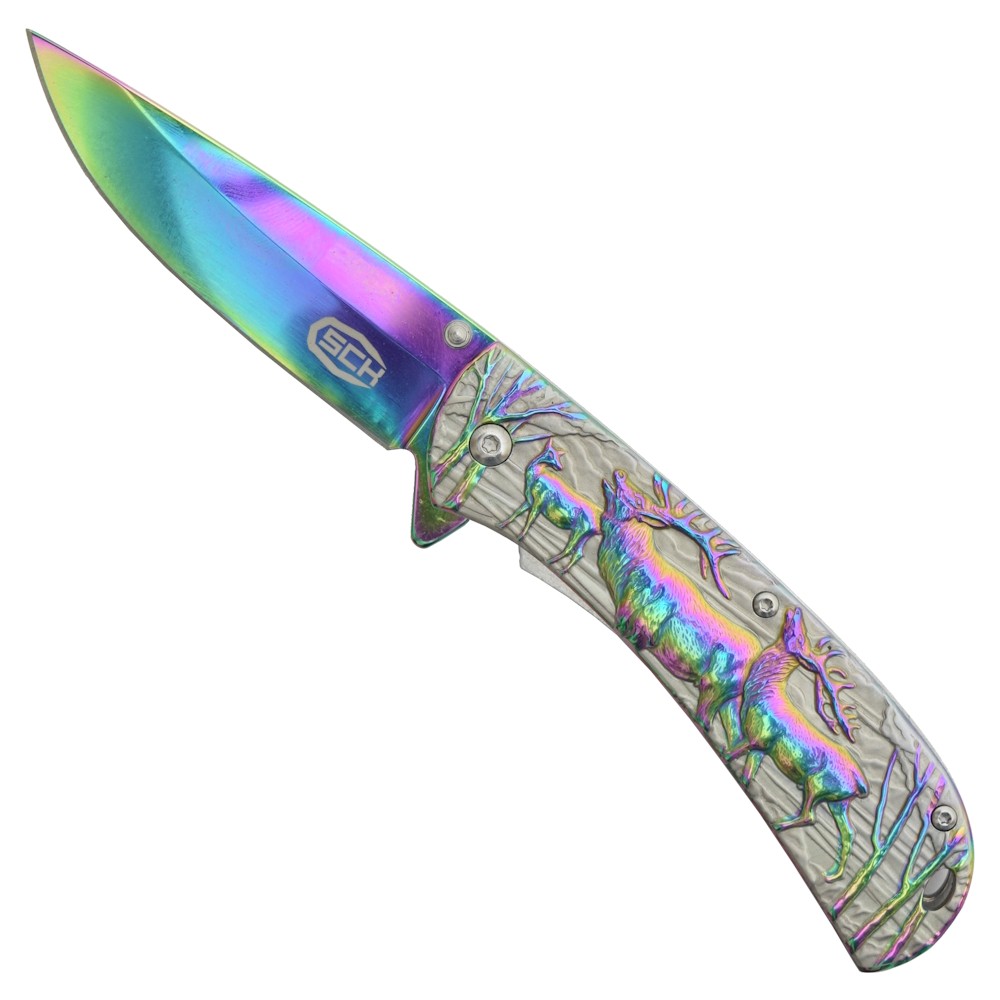 Couteau de Poche Pliant "Rainbow Deer" – Édition Arc-en-Ciel
