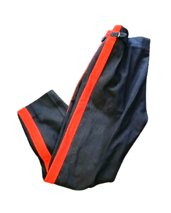 Pantalon laine bleu marine et bande large rouge