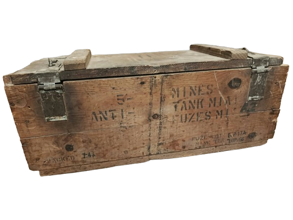 Caisse US WW2 en Bois – Mines Antichars M1A1 (Datée 7-43) 