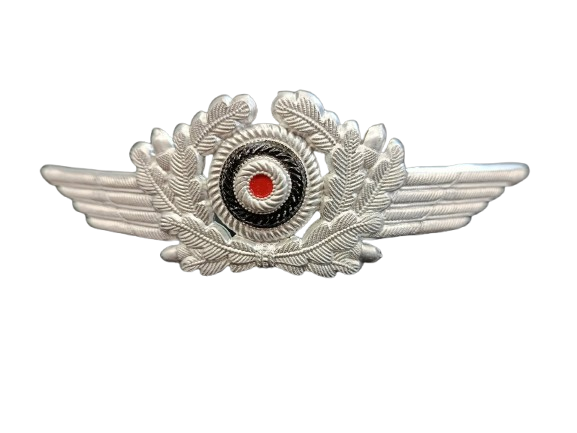 Insigne de Casquette d’Officier Luftwaffe (Mütze) – Métal Argenté (Reproduction)