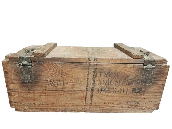 Caisse US WW2 en Bois – Mines Antichars M1A1 (Datée 7-43)