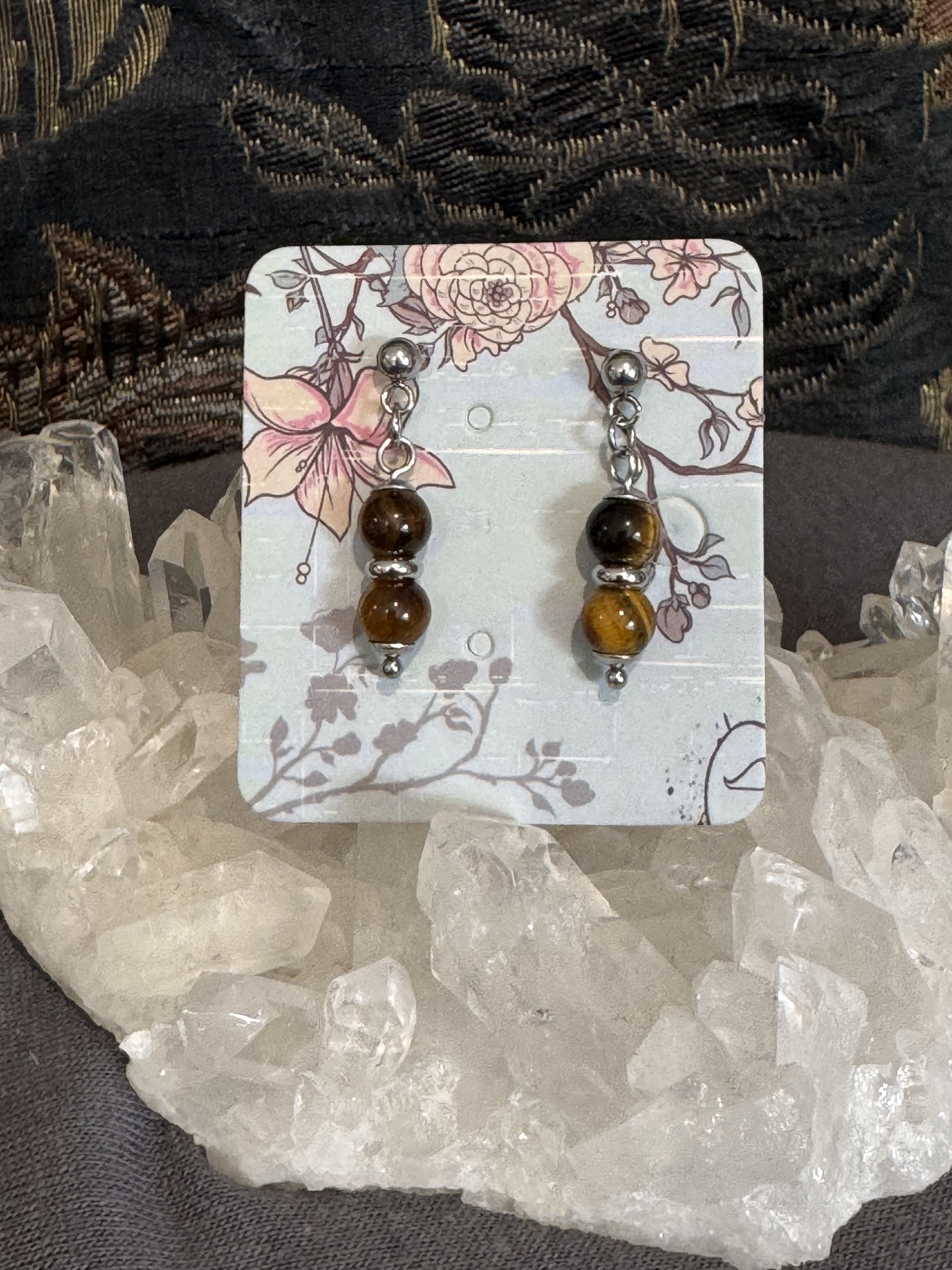 Boucles d'oreilles "Larmes du Phoenix" en Œil de Tigre