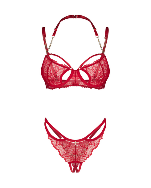Matildea Ensemble de lingerie rouge avec chaînes dorées - Obssesive