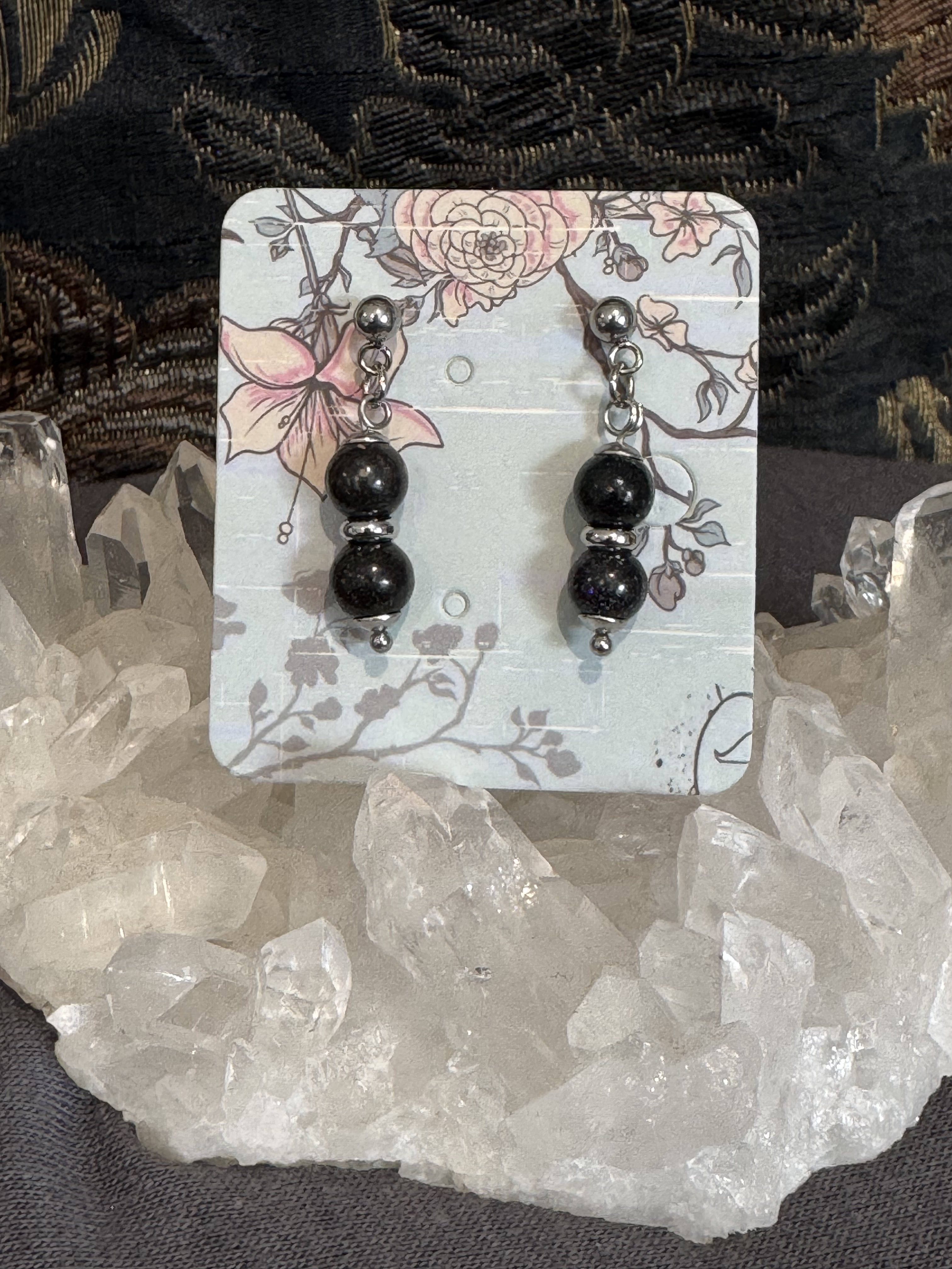 Boucles d'oreilles "Larmes du Phoenix" en Opale Noire