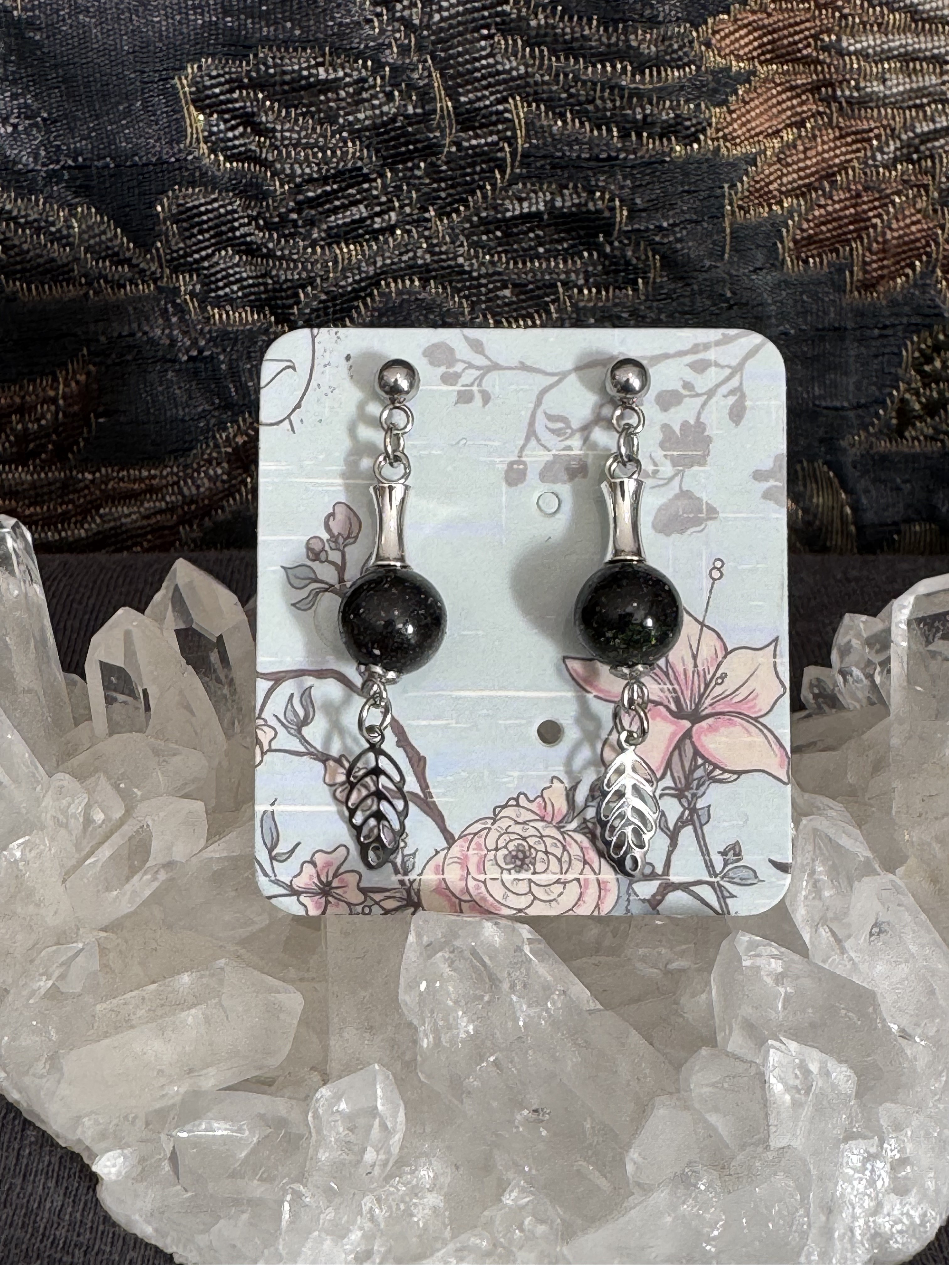 Boucles d'oreilles "Feuille d'automne" en Opale Noire