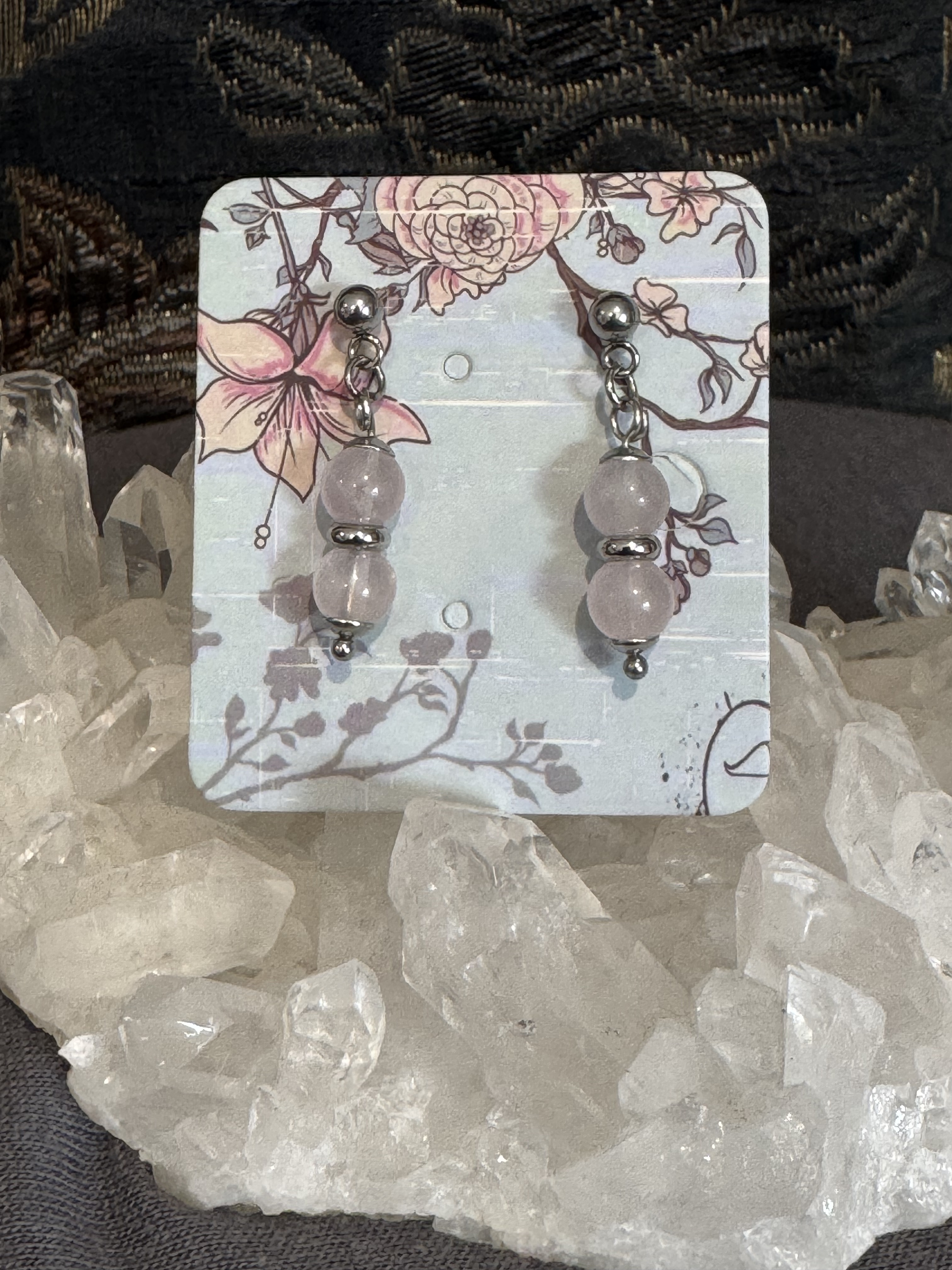 Boucles d'oreilles "Larmes du Phoenix" en Quartz Rose