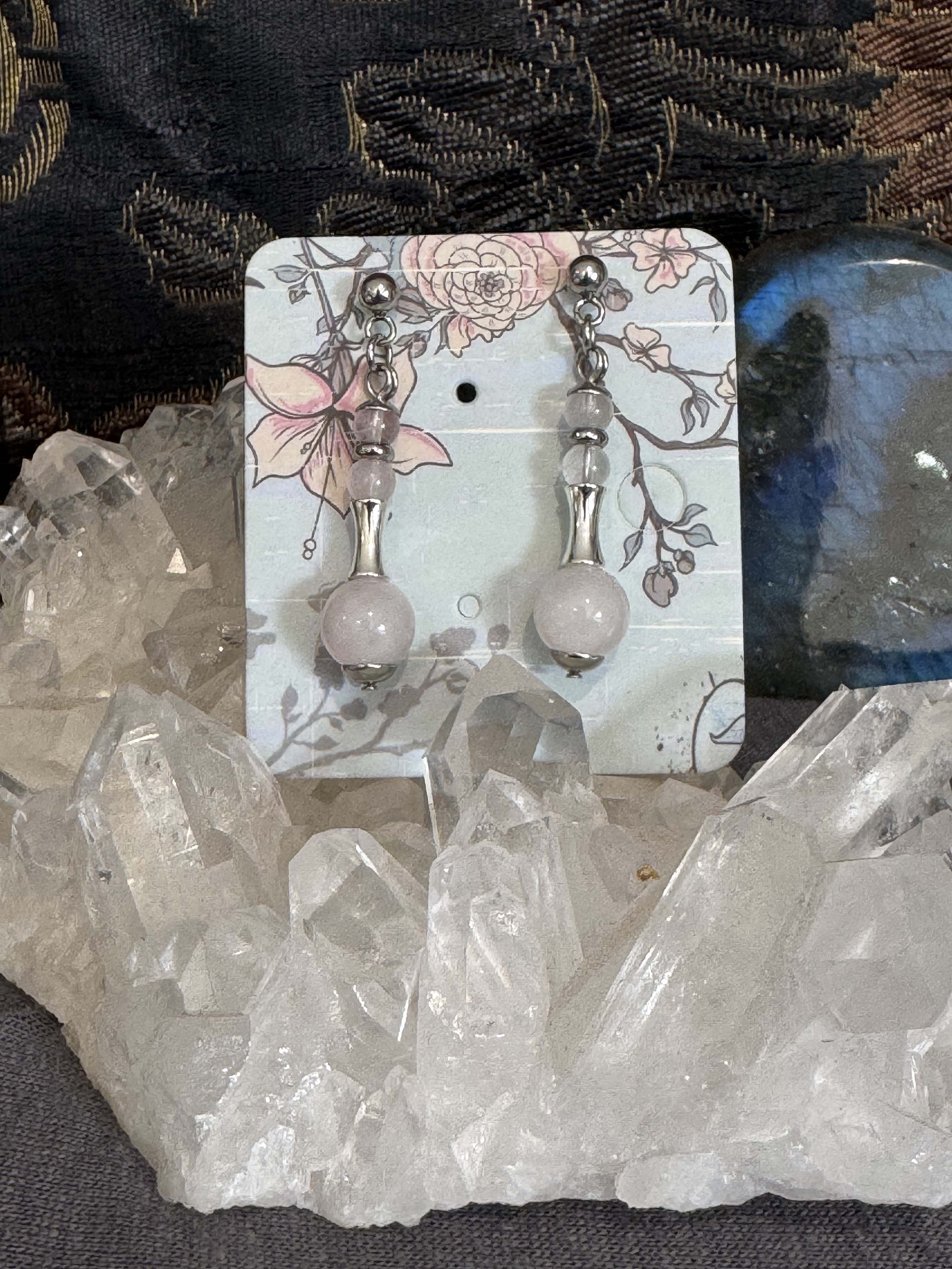Boucles d'oreilles "Vibration Minérale" en Quartz rose