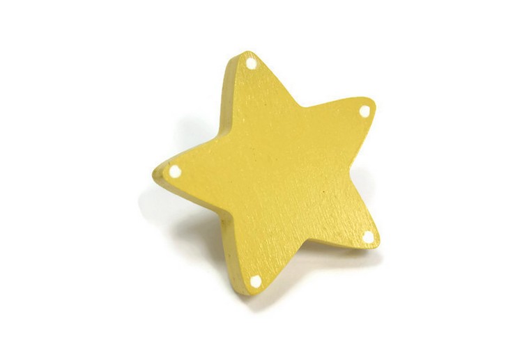 Poignée de tiroir,de placard étoile jaune en bois peint